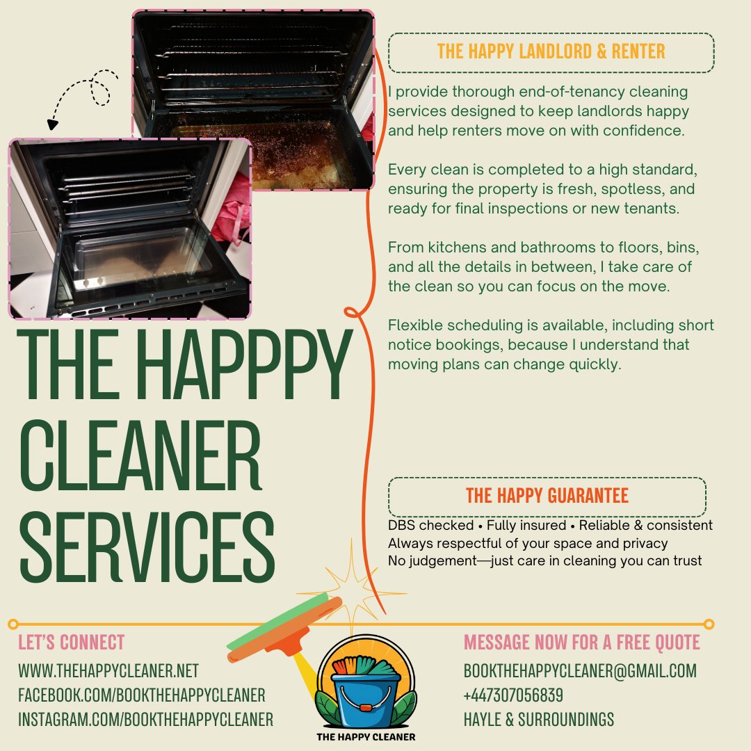 Message now for a free quote and a friendly chat 🔆🧹
#Hayle #HayleBusiness #HayleCornwall #LocalCleaner #SupportLocal #CornwallCleaner #TheHappyCleaner #HappyCleaner
#SoleCleaner #IndependentCleaner #SmallBusinessUK #EndOfTenancyClean
#HouseCleaning #OfficeCleaning #MoveOutClean #DeepClean
