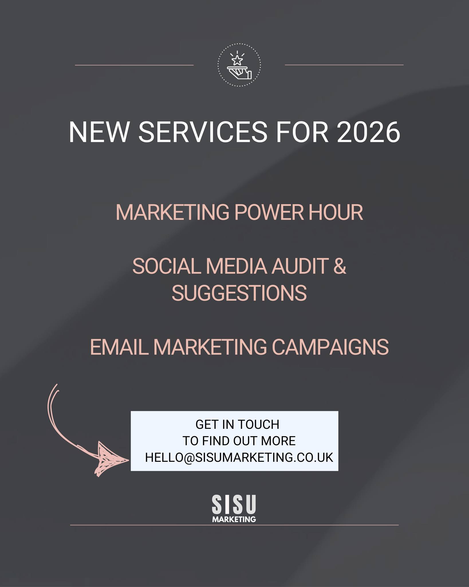 🎉 Exciting News from SISU Marketing! 🚀
We're thrilled to announce our new services for 2026, designed to supercharge your marketing efforts!
🔍 Marketing Power Hour: Get expert insights and tailored strategies in just one hour! Perfect for busy entrepreneurs looking to elevate their brand.
📱 Social Media Audit & Recommendations: Uncover hidden opportunities! Our comprehensive audit will highlight areas for improvement, helping you craft the social media strategy you need to succeed.
📧 Email Marketing Campaigns & Automations: Engage your audience like never before! We'll set up targeted campaigns and smart automations to keep your customers informed and connected.
Ready to take your marketing to the next level? Contact us today to learn more about how our new services can drive results for your business!
#SISUMarketing #MarketingServices #SocialMedia #EmailMarketing #2026Goals #BusinessGrowth #startupmarketing #surreymarketing #haslemerebusiness