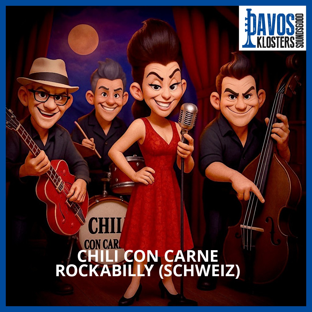 Rockabilly Español in Davos! 💃🔥
Am 04. Juli 26 sorgen Chili Con Carne für 50s-Vibes und spanisches Temperament beim Davos Klosters Sounds Good. Freut euch auf eine eingespielte Band, eigene Songs und pure Energie! 🎸🏔️ Seid Ihr bereit für diesen Sommer-Gig? ✨
.
.
.
#JazzDavosKlosters #SoundsGoodFestival #DavosKlosters #SummerJazz #JazzLover #LiveMusicSwizterland #Graubünden #JazzFestival #davosklosters #davos #klosters #ChiliConCarne #RockabillyEspanol #LiveMusic #FestivalVibes #SoundsGood2026