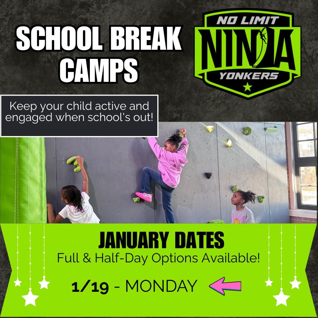 Planning for the School Break? 📚Our MLK Day Camp is just around the corner on January 19th‼️ Full and half-day registration is available here ➡️ yonkersninja.com/schoolbreakcamps
#NoLimitNinja #YonkersNY #WestchesterNY #NinjaWarrior #NinjaTraining #NinjaGym #ObstacleCourse #WestchesterMoms #YonkersMoms #SchoolBreak #BreakCamp #SchoolIsOut #KidsActivities