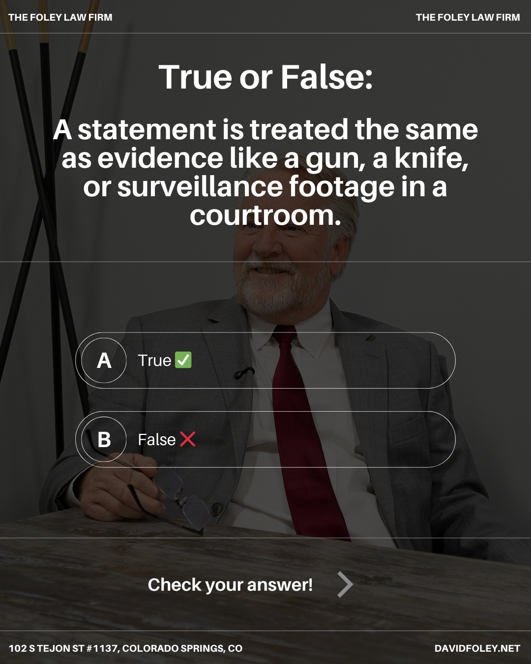 Many people believe that if the police don't have "hard" evidence (like a weapon or a video), they don't have a case. The reality? Your own statements can be the most damaging piece of evidence against you.
- Anything you say to an officer can and will be used against you.
- Even casual conversations with friends or family members can become part of the trial.
- Unlike physical evidence, which we can sometimes file motions to suppress, it is extremely difficult to "undo" a statement once it’s been made.
What do you think? Should a verbal statement hold as much weight as physical evidence? Let’s hear your thoughts in the comments! 👇
#thefoleylawfirm #physicalevidence #poll #evidence #criminaldefense #lawfacts