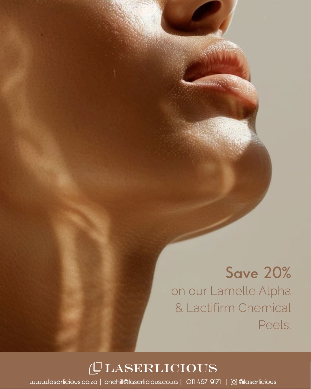 Begin the year with skin that feels refreshed, hydrated and visibly refined.
Our Lamelle Alpha & Lactifirm Chemical Peels are clinically formulated to renew the skin while protecting its natural barrier - perfect for summer skin that needs gentle but effective results.
Your Luxury Peel Experience Includes:
✔ Complimentary professional skin consultation.
✔ Customised peel strength tailored to your skin.
✔ 20% OFF your treatment.
📅 Available exclusively in January.
📞 Call Laserlicious on 011 467 9171 / WhatsApp 083 490 9524 / info@laserlicious.co.za to book your consultation today and start the year with healthy, radiant skin.