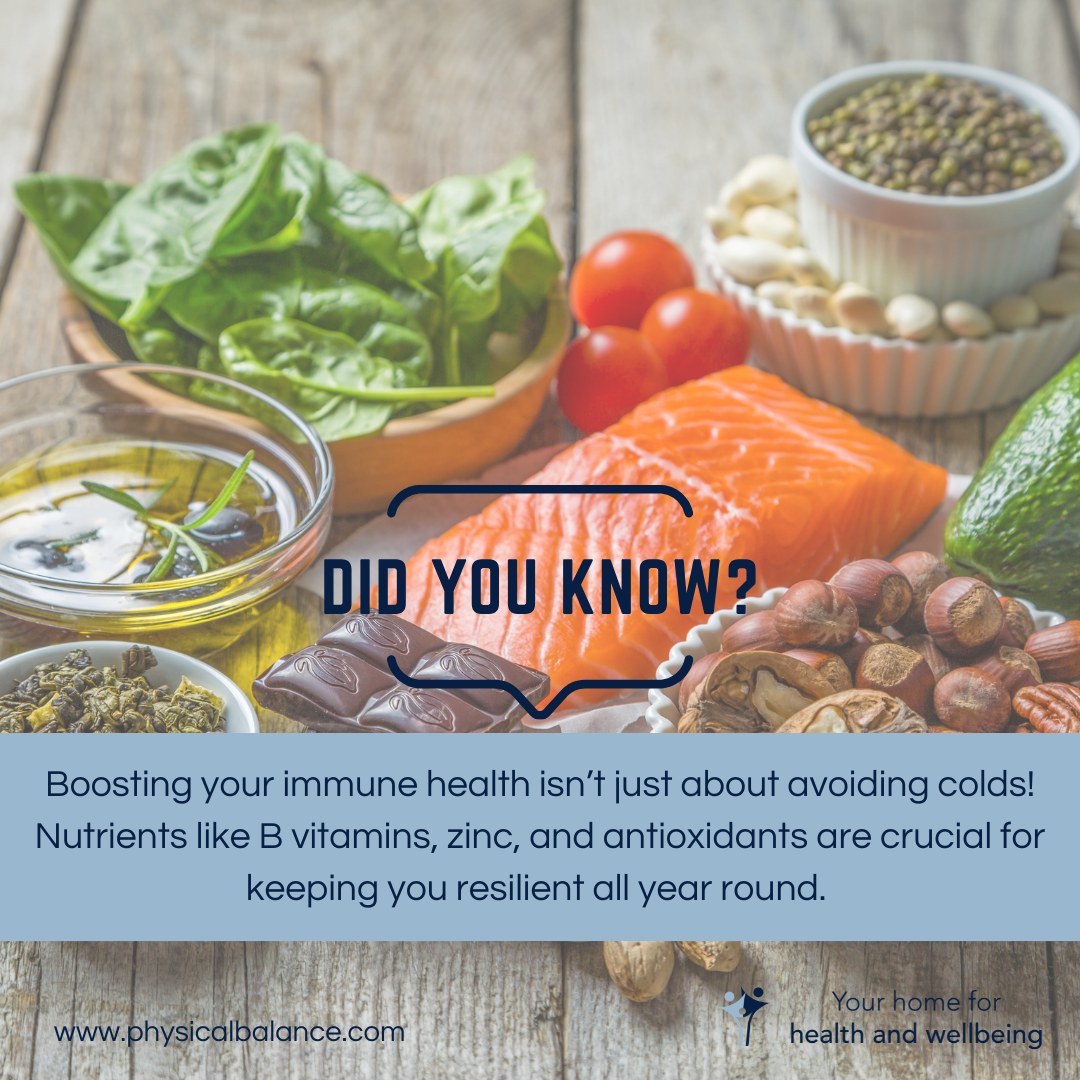 As we step into a New Year after the whirlwind of Christmas, you may be feeling run down. If so, you may benefit from a nutrition review here at Physical Balance. Kathleen, an experienced BANT and CNHC Registered Nutritionist, can help you find out which nutrients you might be missing and how to strengthen your immune system naturally.
If you'd like to learn more about how our Nutrition programme can help you, book a complimentary 30-minute Discovery call online (link in our bio) and Kathleen will be happy to answer any questions you may have.
You can also read all about Kathleen, the areas of Nutrition she specialises in, and the many benefits of working with her over on our website too 🍒🥑🍓🥦 #physicalbalance #thestudioatphysicalbalance #basingstokeclinic #nutritionbasingstoke #nutrition12weekprogramme #boostyourimmunehealth