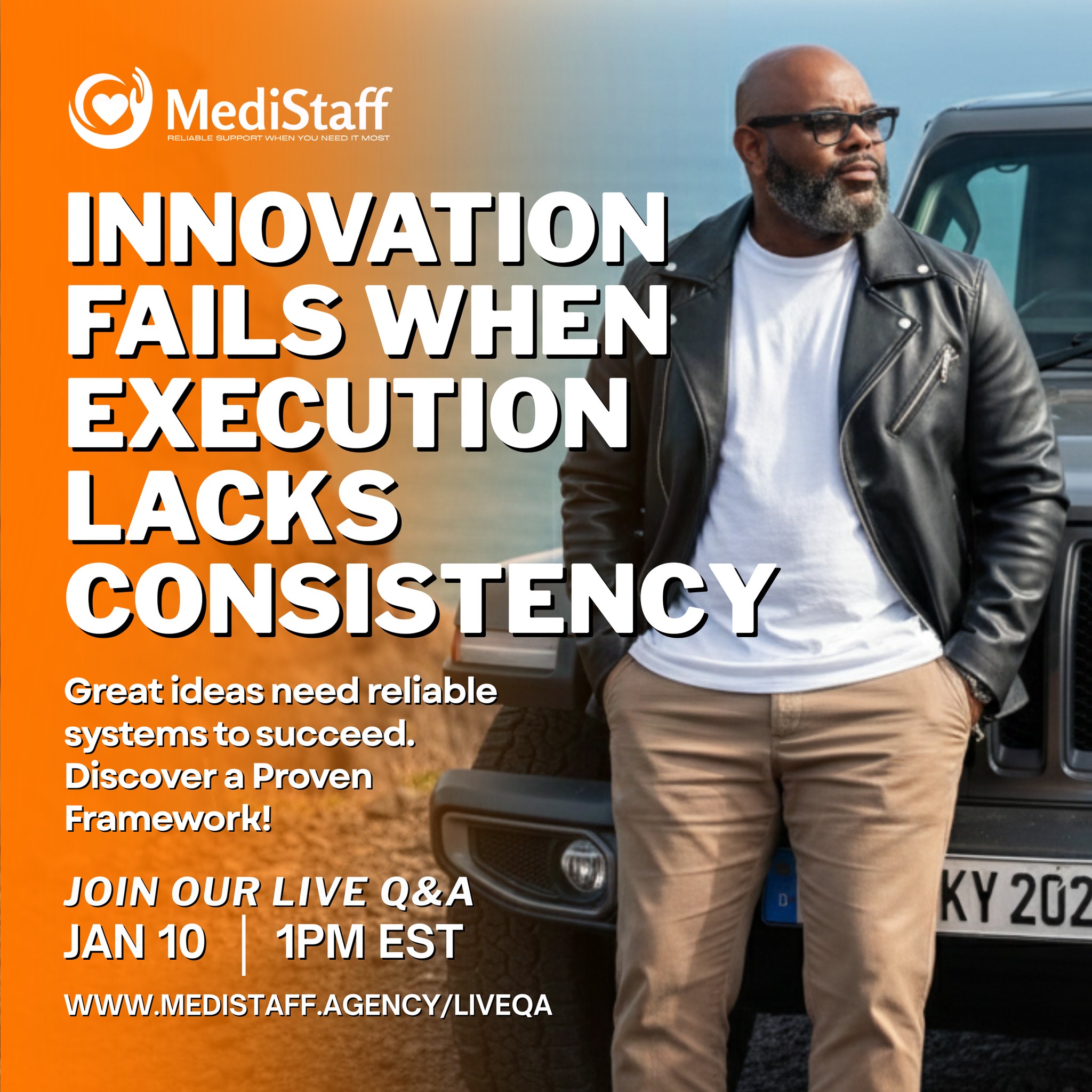Ideas are only as good as the system that executes them.
Learn how consistent execution drives real impact.
Join me tomorrow, 1PM EST! Register now! It's FREE! www.medistaff.agency/liveqa
#BusinessInnovation #ExecutionMatters #LeadershipTools #Medistaff #Webinar #LiveQA