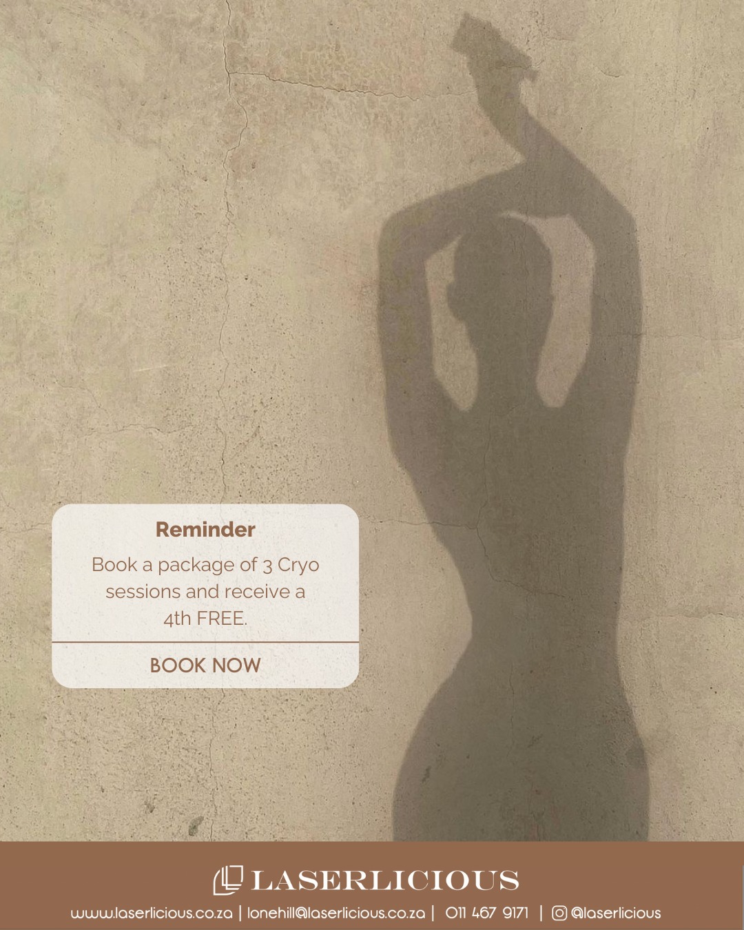 Step into the new year feeling sculpted, confident and comfortable in your body. Our Cryolipolysis treatment targets stubborn fat pockets that resist diet and exercise - without needing surgery or downtime.
Take advantage of our January special today - Book 3 Cryo sessions and receive a 4th treatment FREE! ✨
📞 Call Laserlicious on 011 467 9171 / WhatsApp 083 490 9524 / info@laserlicious.co.za to book your package, and avoid disappointment.