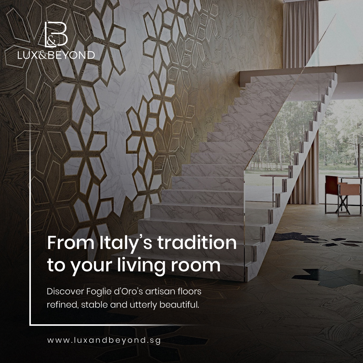Luxury at Your Feet 🇮🇹✨
From the heart of Italy to your living room. 🏡✨
Elevate your home with the unparalleled artistry of Foglie d’Oro. Every plank tells a story of tradition, crafted with a level of refinement that transforms a simple floor into a masterpiece of interior design.
Whether you are looking for stability, timeless elegance, or an utterly beautiful aesthetic that turns heads, our artisan floors are designed to be the foundation of your luxury lifestyle. 🥂🛋️
Experience the blend of Italian heritage and modern sophistication.
📍 Discover the collection at www.luxandbeyond.sg
#LuxAndBeyond #FoglieDOro #ItalianDesign #LuxuryFlooring #InteriorDesignSG"