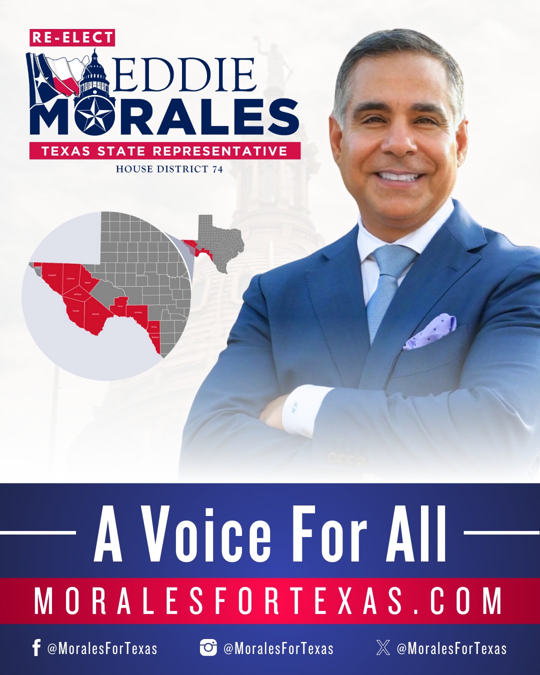 House District 74 is the largest district in Texas, spanning 770+ miles of the Texas-Mexico border and encompassing 11 counties. It is also the most diverse district – diverse in ideals, values, and issues.
No matter how small the issue or how big of a project, I have always remained steadfast in ensuring every constituent is heard and every community has their voice represented in Austin.
#MoralesForTexas #AVoiceForAll