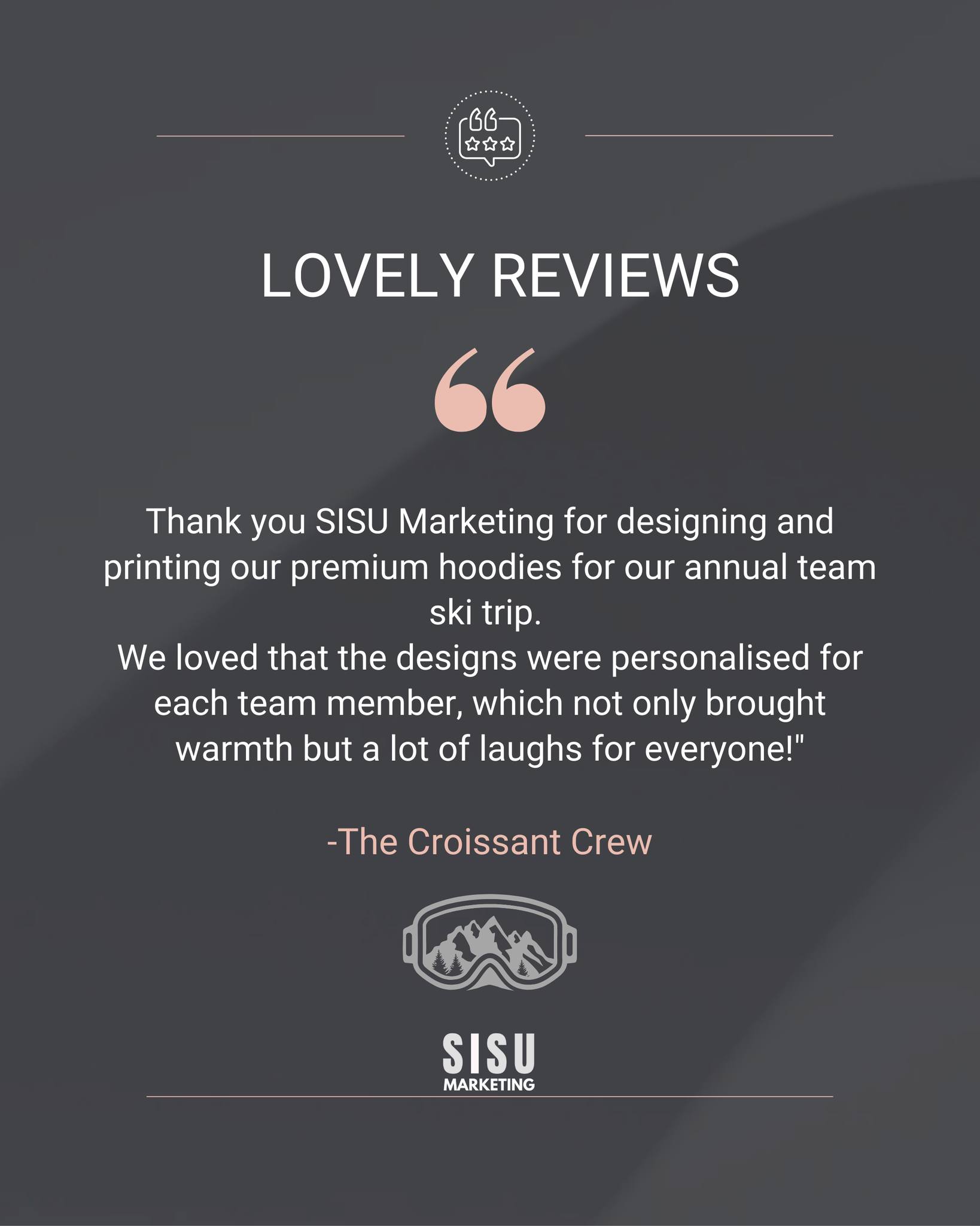 Thank you to the Croissant Crew for another lovely review ๐ฅ
#brandedproducts #personalisedhoodies #sisumarketing #surreyagency #fundesigns