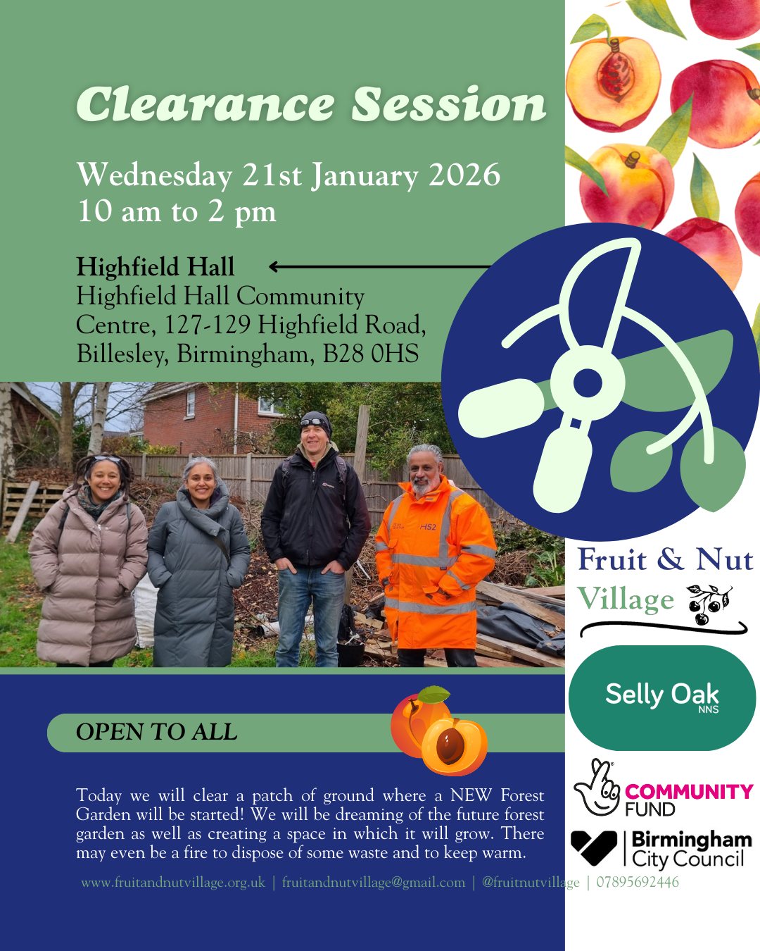 Clearance Session
Wednesday 21st January 2026 | 10 am to 2 pm
Today we will clear a patch of ground where a NEW #ForestGarden will be started! We will be dreaming of the future forest garden as well as creating a space in which it will grow. There may even be a fire to dispose of some waste and to keep warm. Open to all!
Highfield Hall - Highfield Hall Community Centre, 127-129 Highfield Road, Billesley, Birmingham, B28 0HS