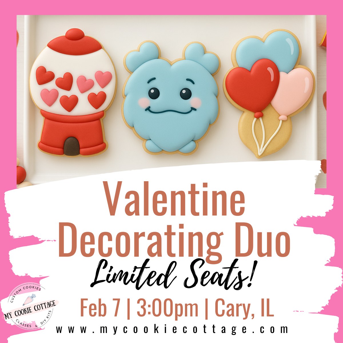 đ Last Chance for a Sweet Valentine Date! đ
Our Valentine Parent & Child Cookie Decorating Class on February 7th in Cary is ready for you!
This special class is all about decorating together, laughing together, and making sweet Valentine memories. Youâll share a decorating kit and create three adorable Valentine cookies per personâno experience needed.
Perfect for moms, dads, grandparents, or caregivers looking for a fun Valentine activity with their favorite kiddo đ
đ
Feb 7
â° 3:00 PM
đ Cary, IL
đ Limited seats available!
https://www.facebook.com/share/14ayiwByKXf/