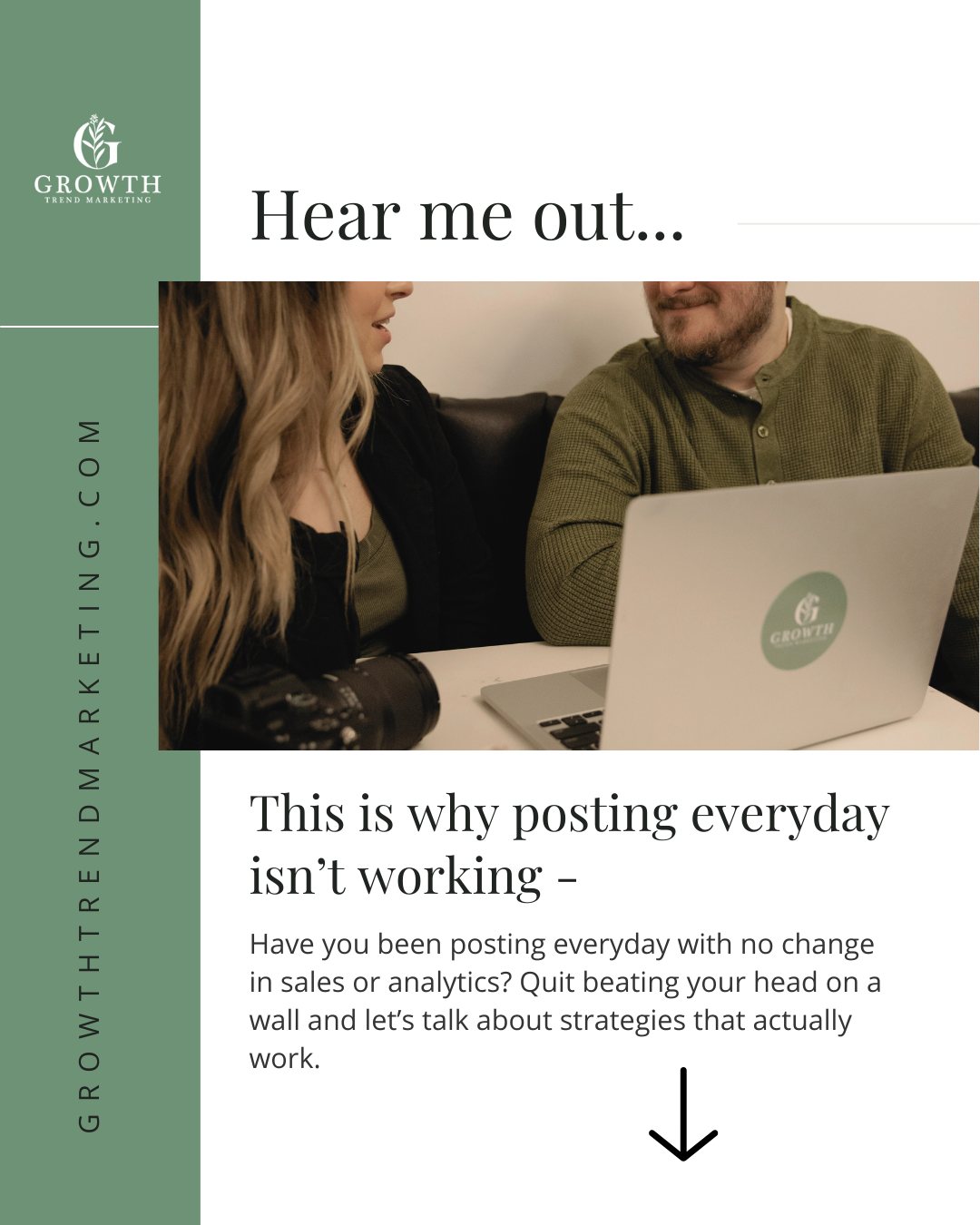 We all know those companies, they post every single day sometimes multiple times a day. Endless Canva templates. Stock photos. Trending audio with no strategy behind it. 👀
On paper, they’re “doing everything right.” But let me ask you this, is it actually working?
The Problem with “Post Every Day” is that somewhere along the way, social media advice got oversimplified: “Post every day and the algorithm will reward you.”
That advice ignores one critical thing: Attention is limited—and trust is earned.
When brands prioritize quantity over quality, here’s what happens:
✨Content becomes repetitive
✨Messaging gets watered down
✨Posts stop saying anything meaningful
✨Audiences scroll right past
Consistency without intention doesn’t build growth, it builds noise.
Posting every day doesn’t automatically mean: more engagement, more leads, or more sales. In fact, for many small businesses, it does the opposite.
You’re showing up, but you’re not connecting.
The brands that grow sustainably aren’t posting the most—they’re posting the smartest.
They focus on:
🌱Clear positioning
🌱Strategic storytelling
🌱Content with a purpose (educate, convert, build authority)
🌱Fewer posts that say more
One strong post that resonates will outperform five filler posts every time. Quality Builds Trust. Trust Builds Sales.
If your content doesn’t give someone a reason to stop, think, or act, posting more won’t fix that.
At Growth Trend Marketing, we don’t believe in posting just to “feed the algorithm.”
We believe in:
✔ Strategy before scheduling
✔ Intentional content over constant content
✔ Growth that’s measurable, not just visible
Because the goal isn’t to post every day.
The goal is to be remembered.
If your brand is tired of spinning its wheels on social media, it might not be a consistency problem, it might be a strategy problem.
And that’s something we can fix. 🌱