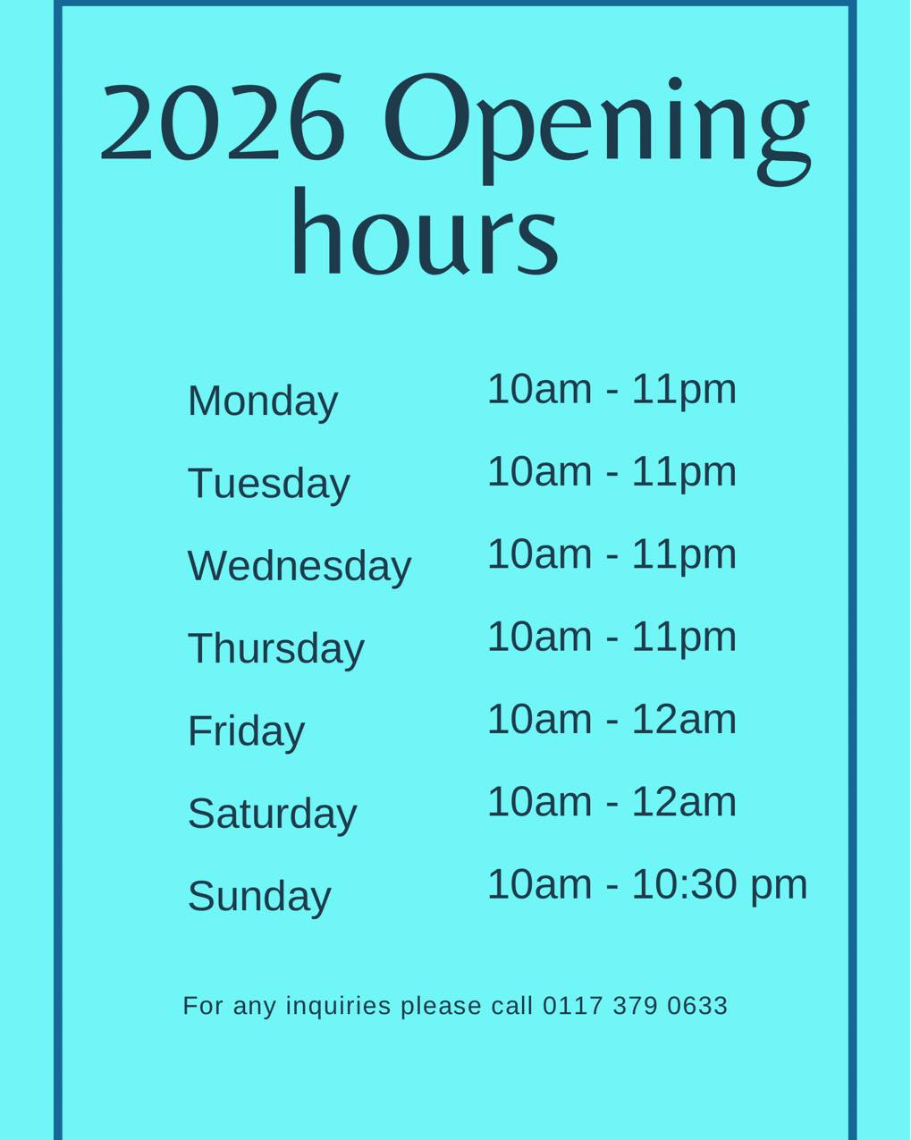 Happy New Year from The Jolly Sailor! ⚓️
We have some changes in our pub this year, please refer to the below times to see our new opening and closing hours!
Please note that Sunday 11th January we are closing at 5:30.
Thank you for your understanding!
Let’s go 2026!!! 🎉