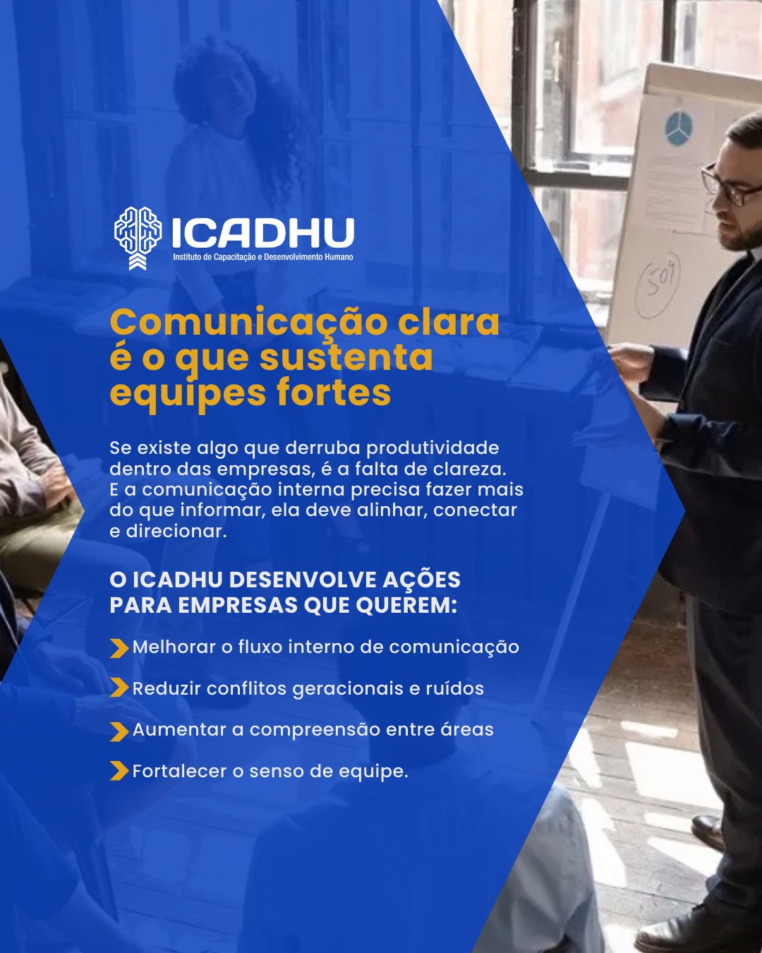 Se existe algo que derruba produtividade dentro das empresas, é a falta de clareza.
E a comunicação interna precisa fazer mais do que informar; ela deve alinhar, conectar e direcionar.
O ICADHU desenvolve ações para empresas que querem:
🔹 Melhorar o fluxo interno de comunicação
🔹 Reduzir conflitos geracionais e ruídos
🔹 Aumentar a compreensão entre áreas
🔹 Fortalecer o senso de equipe
Quer começar o ano com mais clareza?
Converse com a gente.
#ICADHU #ComunicaçãoInterna #CulturaOrganizacional #Gestão #Equipes #RH #ClarezaNaComunicação #AmbienteDeTrabalho