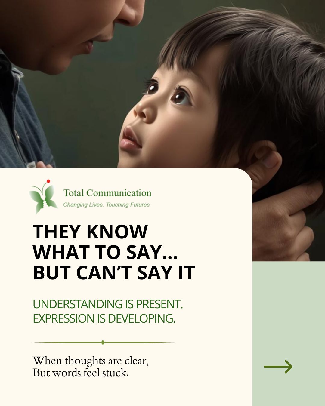 My child understands everything⌠but speaking feels hard.
If thatâs been sitting in your mind too, youâre not alone.
And no, youâre not overthinking it.
Some children have plenty to say.
The words just need a bit of support to come out.
We believe conversations come before conclusions.
Thatâs where clarity usually begins.
Connect with us today:
Call/WhatsApp: +65 9115 8895
totalcommunication.com.sg
If this post felt familiar, trust that instinct.
And follow us, we share simple, honest insights about communication and language every week.