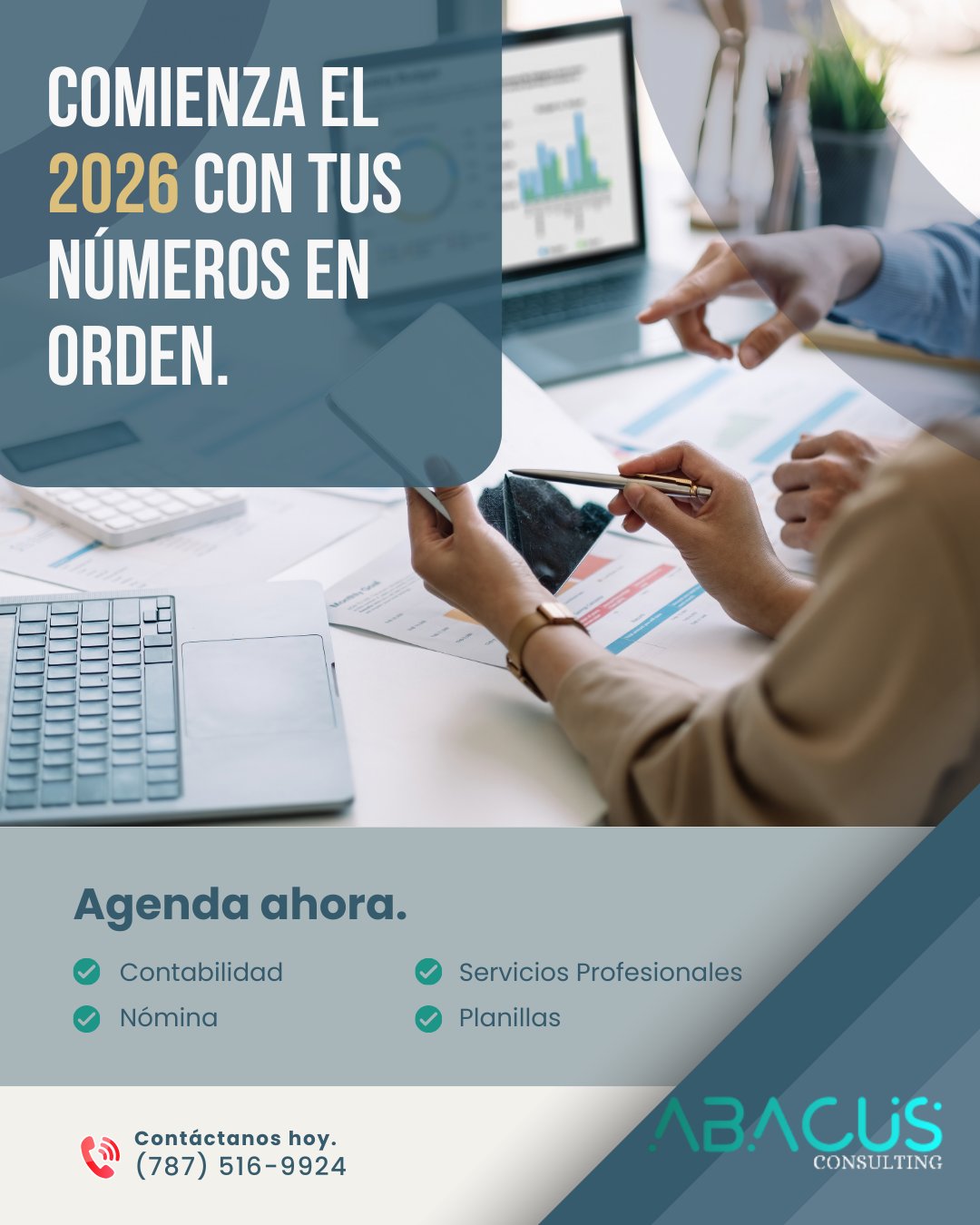 Comenzar el año sin orden financiero es empezar cuesta arriba.
📊 El 2026 es el año para tomar control real de tus números, cumplir a tiempo y tomar decisiones con información clara.
✔️ Contabilidad
✔️ Nómina
✔️ Servicios profesionales
✔️ Planillas
📅 Agenda ahora y deja el estrés fuera del 2026.
📞 (787) 516-9924
Mantente al día con tu negocio.