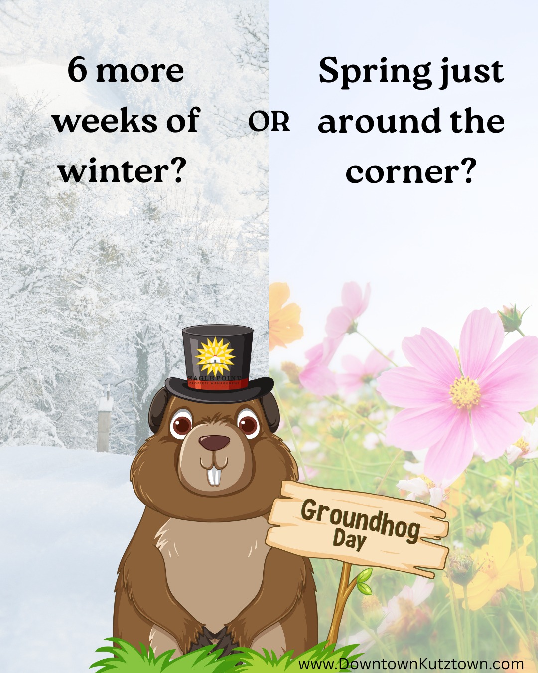 Are you Team Shadow or Team No Shadow? ☀️❄️Or are you Team Why Are We Relying on a Groundhog to Predict the Weather? 😂#PunxsutawneyPhil #GroundhogDayFun #TeamSpring #GroundhogDay #eaglepoint #downtownkutztown #KU #goldenbears #kutztownuniversity #livehowyouwantto #EPPM