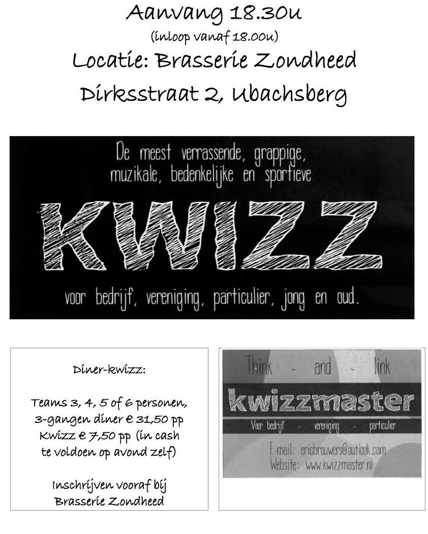 ❗Op vrijdag 6 maart📆 en vrijdag 13 maart📆 is het weer tijd voor 2 super gezellige KWIZZ-avonden!⌛
Voor beide avonden zijn nog slechts enkele plekken beschikbaar....wacht dus niet te lang met reserveren!
Het volgende 3 gangen-diner hebben we voor jullie samengesteld:
🥣 Soep van de dag
Geserveerd met brood🥖 en boter
🥩 Varkensschnitzel met huisgemaakte champignonsaus
of
🍲 Duvelkesvlees
of
🐠 Fish & chips met ravigottesaus
Al de hoofdgerechten worden geserveerd met salade🥗, frites🍟en mayonaise.
De keuze van de hoofdgerechten nemen wij ter plekke op.
🍩 Huisgemaakte brownie met chocoladesaus en slagroom
Graag tot snel en/ of tot 6 of 13 maart!🍻
Reserveren kan via:
📧 info@brasseriezondheed.nl
📞 045-2000370