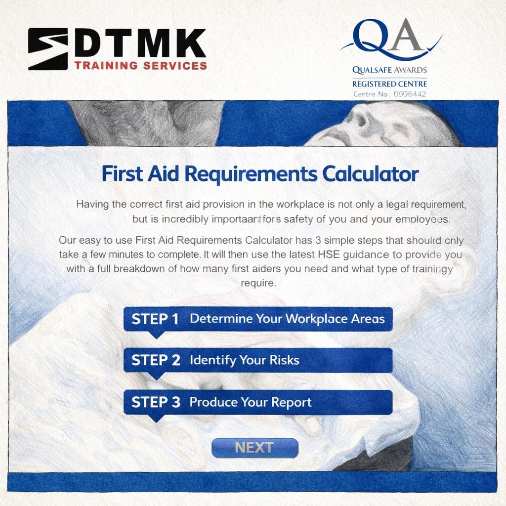 How many first aiders do you actually need in your workplace? What level of training is required? And what equipment should be available if something goes wrong?
These are some of the most common questions we are asked by employers, managers, schools, and small businesses. The answer is not one size fits all. It depends on factors such as the size of your team, the type of work being carried out, your risk assessment, and whether you have lone workers or shift patterns.
As a starting point, every workplace should consider:
• The number of trained first aiders needed to provide cover at all times
• The correct level of training, from Emergency First Aid at Work through to full First Aid at Work or Paediatric First Aid
• Suitable equipment, including first aid kits, eye wash, and access to an AED where appropriate
To support you, we signpost organisations to our Qualsafe Awards First Aid Requirements Calculator, which helps you assess your needs based on your workplace setup and risks.
You can access the calculator here (or via our website) and use it as part of your decision making process:
https://www.qualsafeawards.org/calculator/6a90a34cd974f7072f3994dd2bbb65d3
If you would like help interpreting the results, or support with training, equipment, or refresher planning, we are always happy to advise.
Ready to learn life saving skills?
Visit https://training.dtmk.co.uk
Email enquiries@dtmk.co.uk
Call 01908 112111
#BystandersToLifesavers #NobodyLeftWithoutCare #PreparedPeople #SaferWorkplaces #StrongerFamilies #DTMK #FirstAid #FirstAidTraining #MiltonKeynes #Buckinghamshire #Bedfordshire #Northamptonshire #Oxfordshire