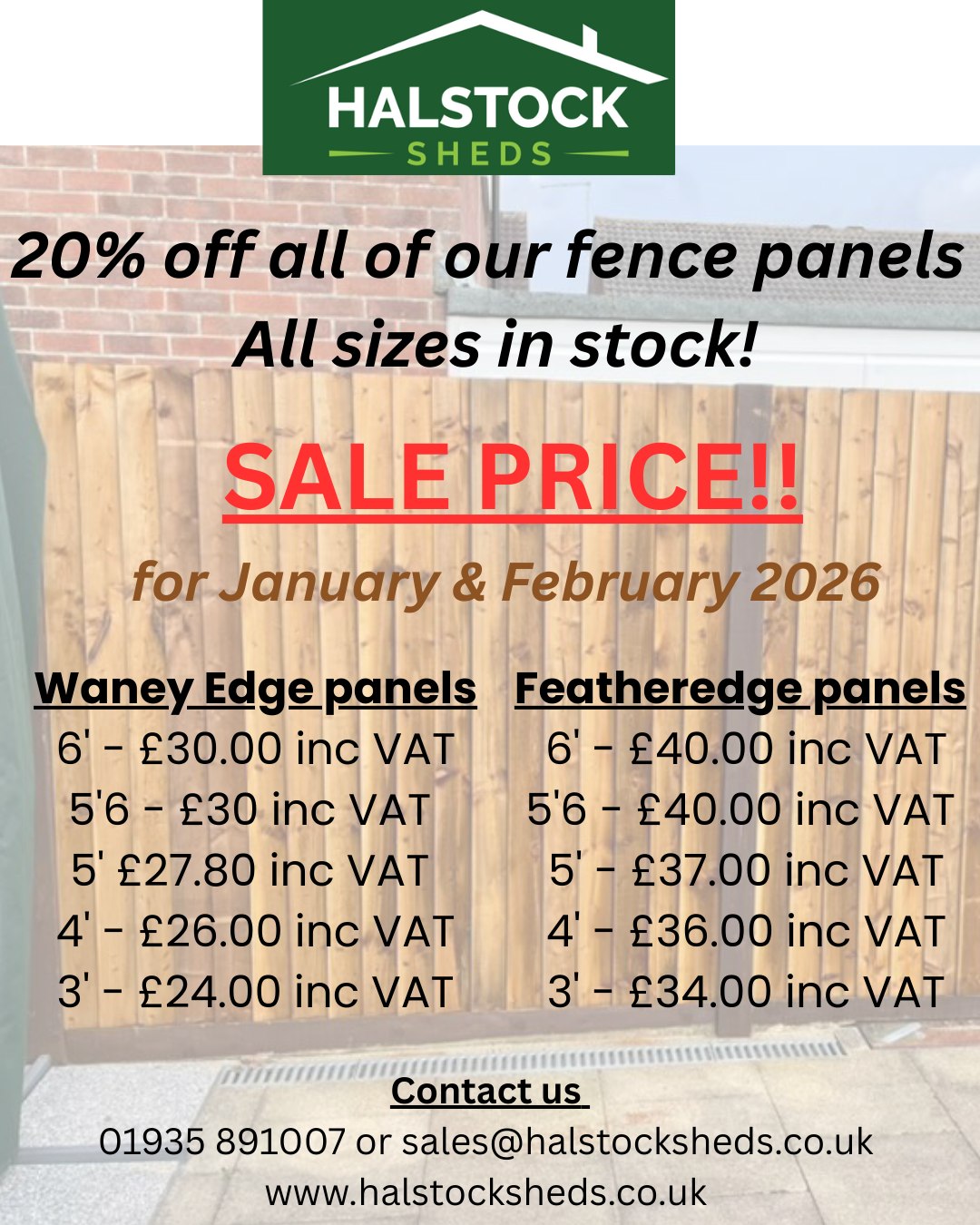 *Supply only (Free Delivery within 20 mile radius).
or
*Supply and Installation. Contact us for your free quote.
📨sales@halstocksheds.co.uk
📞01935 891007
🌐www.halstocksheds.co.uk
