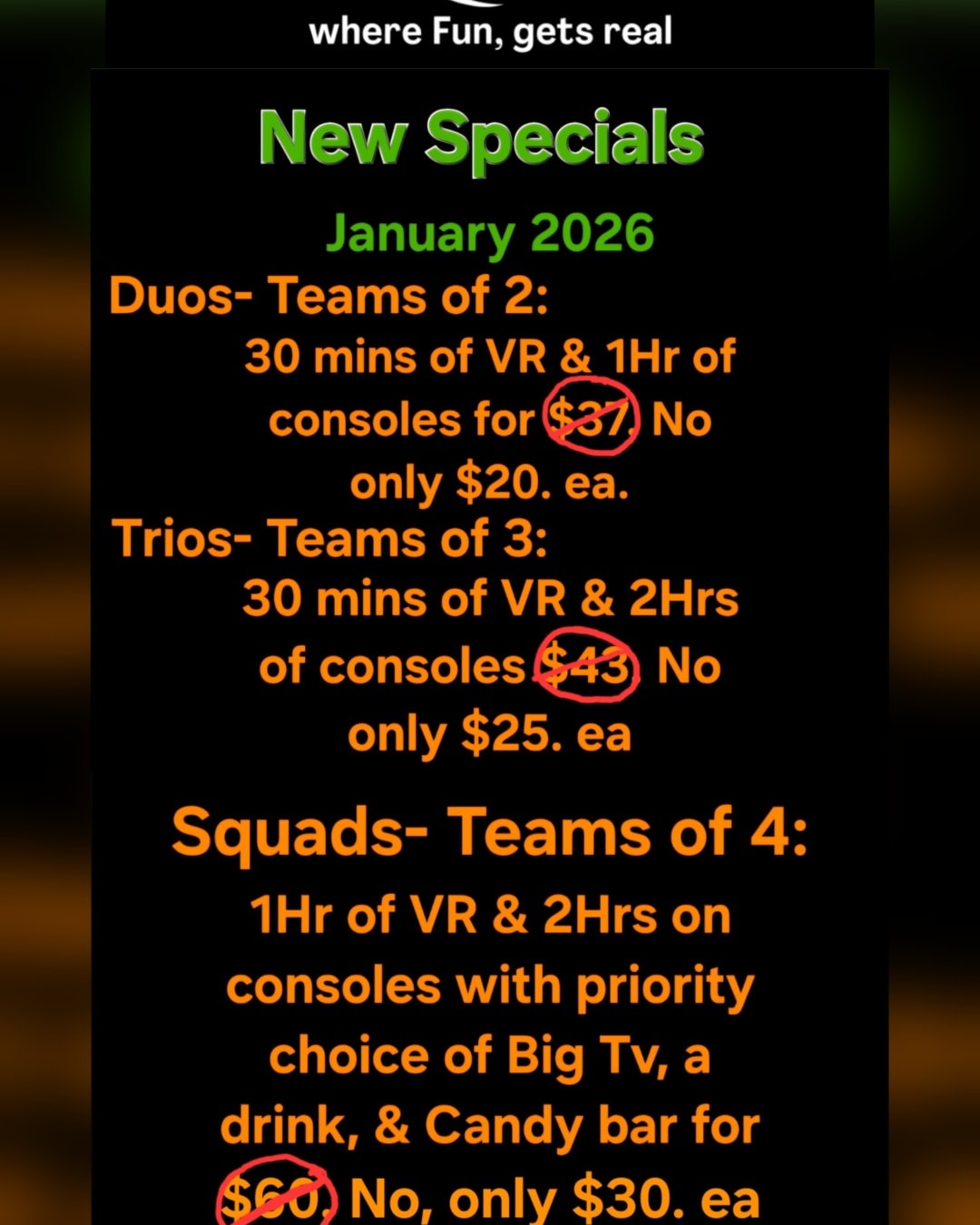 Not sure if we said this before or not, but we'll stay open late for you guys. As long as your here before normal closing time & you wanna keep playing later, we'll let ya. & always happy to join ya. But if nobody's here & it's closing time, we're going home. Lol. So make sure you come in this month & take advantage of our specials. We love you all, God bless