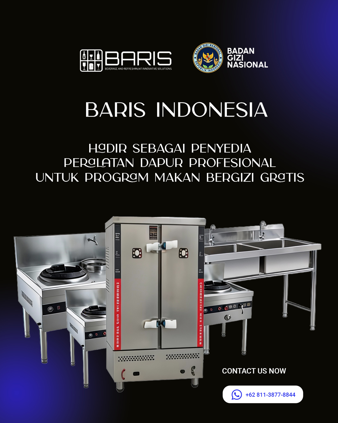 Baris Indonesia berkomitmen mendukung Program Makan Bergizi Gratis melalui penyediaan peralatan dapur profesional berstandar industri.
Dirancang untuk operasional skala besar, efisien, higienis, dan berkelanjutan—solusi tepat untuk dapur yang melayani kebutuhan gizi masyarakat.
📌 Untuk dapur umum, dapur produksi, hingga fasilitas pendukung program pemerintah.
📞 Hubungi kami untuk konsultasi dan solusi dapur profesional.
CONTACT US
Whatsapp : +62 811-3877-8844
Email : barisindonesia40@gmail.com
Website : www.barisindonesia.com
Find Us
Jl. Diponegoro No.717, Pedungan, Denpasar Selatan, Kota Denpasar, Bali
#BarisIndonesia
#MakanBergiziGratis
#DapurProfesional
#PeralatanDapurIndustri
#DukungProgramPemerintah
#KetahananPangan
#DapurSkalaBesar
#SolusiDapur
#IndonesiaSehat