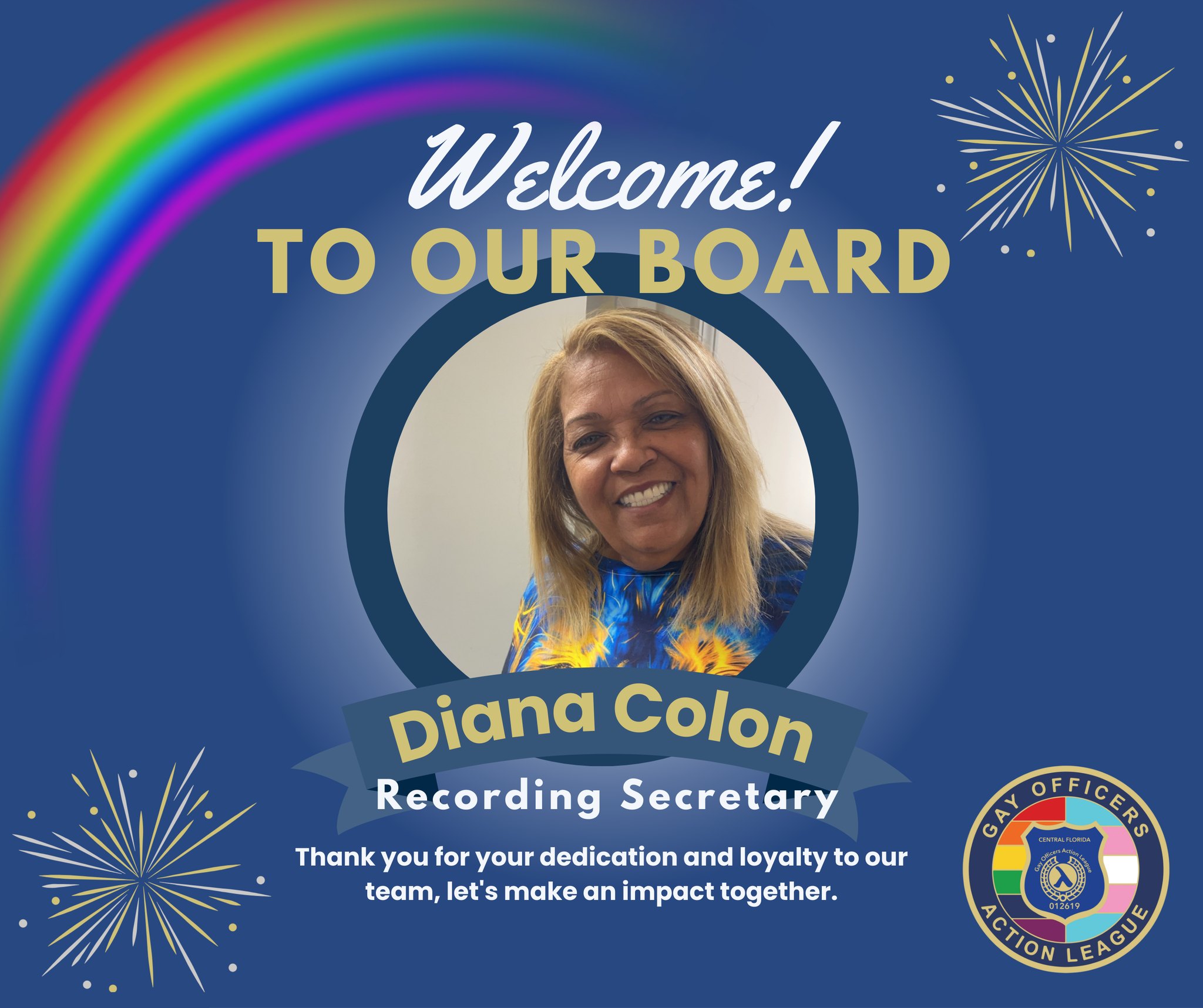 Welcome Diana Colon to our Board of Directors!
We’re thrilled to have you and look forward to the impact you’ll make.
#GOALcfl 🌈🚔