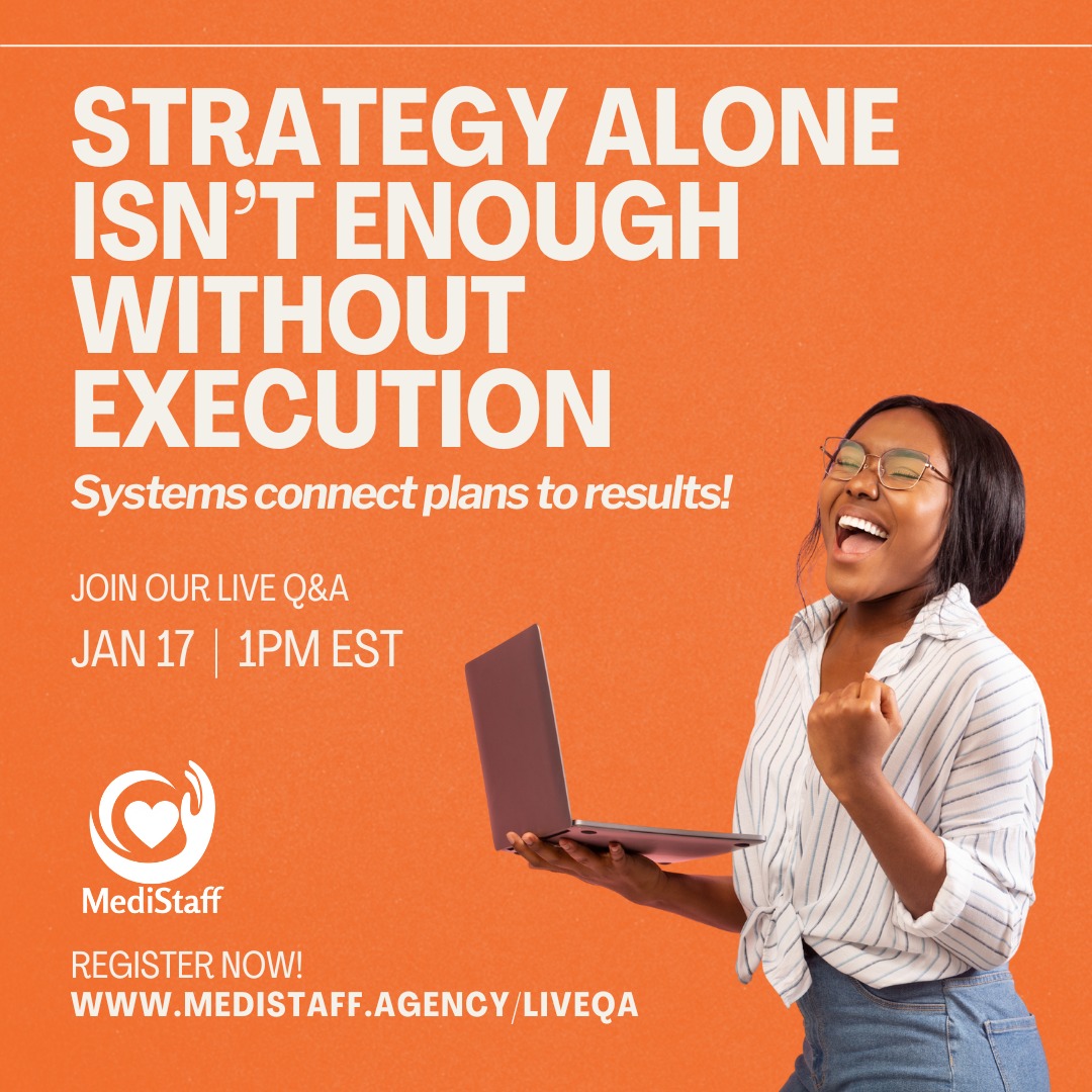 Plans fail when execution isn’t supported.
The right systems turn strategy into outcomes.
We’ll unpack this live—sign up at medistaff.agency/liveqa
#ExecutionMatters #BusinessSystems #LeadershipTools #Medistaff