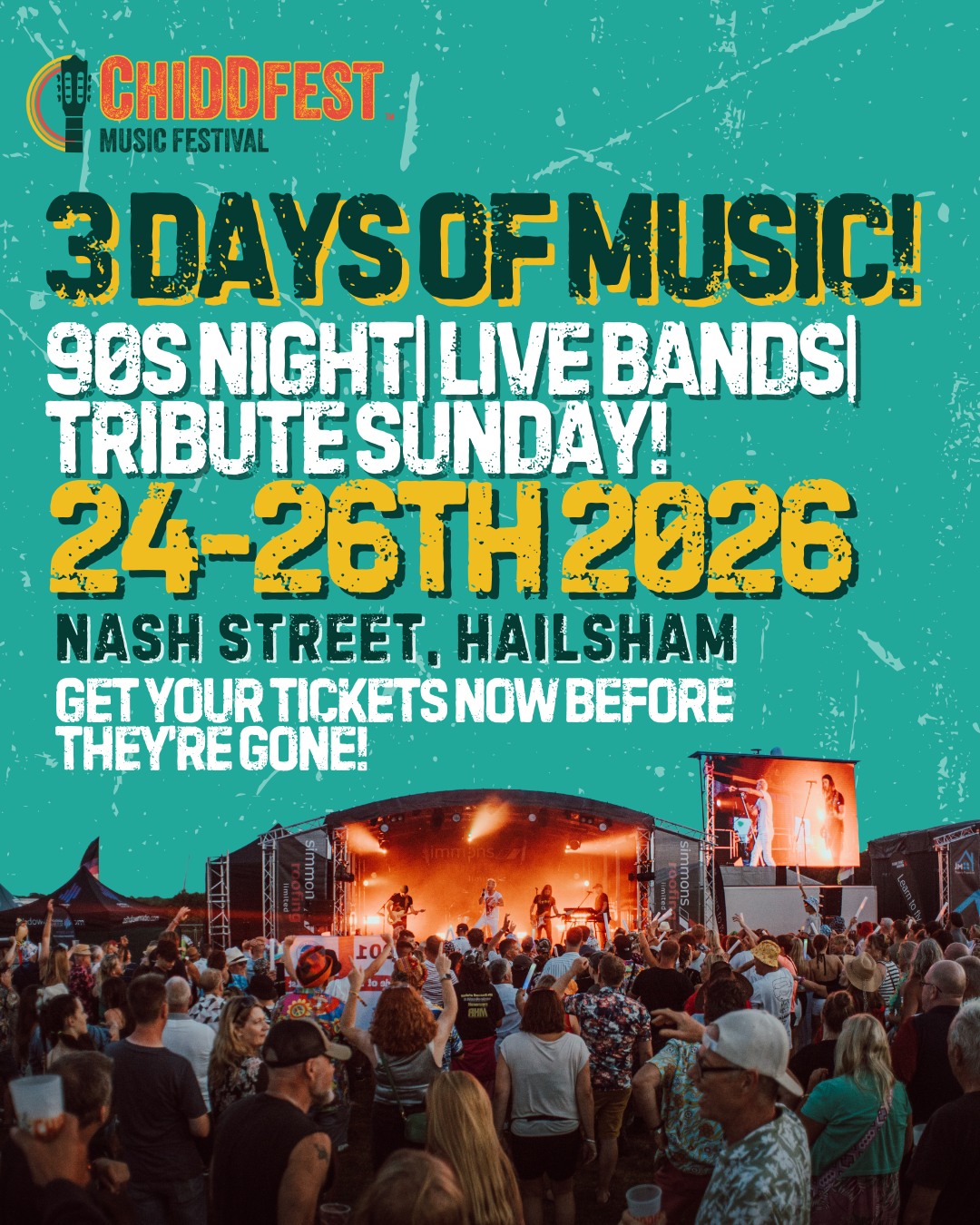 🎶 24th – 26th July 2026 🎶
Don’t miss out — get your tickets now before they’re gone!
Join us at Chiddfest, Nash Street, Hailsham, East Sussex for an unforgettable summer weekend.
💿 90s Night | Live Bands | Tribute Sunday
✨ 3 days of non-stop music, fun, and amazing festival vibes!
🎟️ Book now and start counting down to summer!
#Chiddfest #HailshamFestival #90sNight #LiveBands #TributeSunday #SummerFestival #LiveMusic #FestivalVibes #Hailsham #EastSussex
