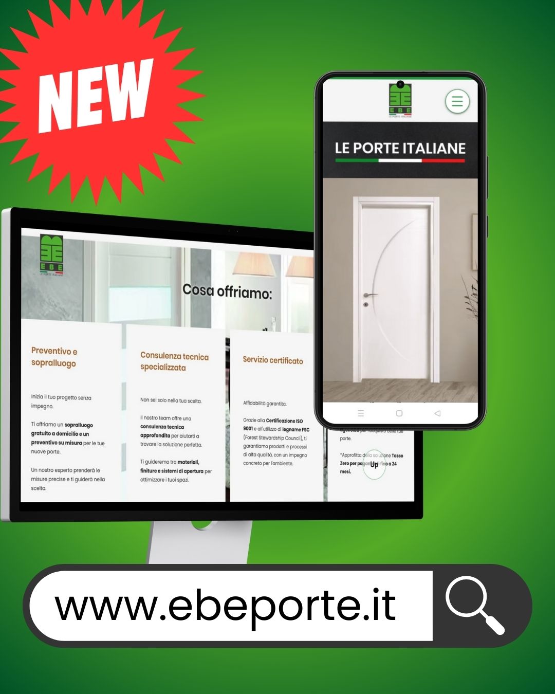 Nuovo Sito Ebe Porte: tutto quello che ti serve in un unico posto! 🏠💻
Abbiamo reso la tua esperienza online più semplice e completa.
Scopri le novità:
✅ Tutte le Collezioni: Gallery fotografiche per ogni stile.
✅ Prendi Appuntamento: Modulo facile e veloce per incontrarci in sede.
✅ Richiedi Assistenza: Un canale diretto per le tue necessità post-vendita.
✅ Contatti Rapidi: Chiamaci, scrivici una mail o mandaci un WhatsApp con un clic!
La tua nuova porta ti aspetta... a partire da qui!
👉 www.ebeporte.it
#EbePorte #NuovoSito #WebDesign #CustomerService #PorteInterne #AssistenzaClienti #IspirazioneCasa #Cercenasco #InteriorDesign #WhatsAppBusiness