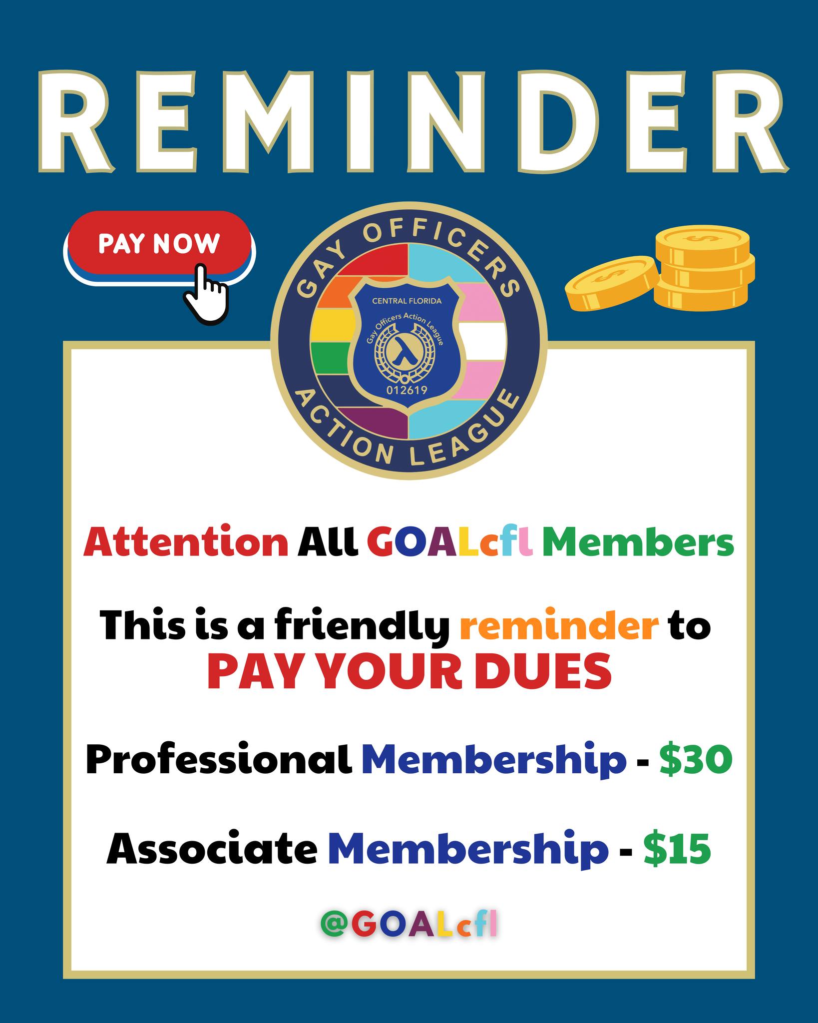 🎉 Happy New Year, GOALcfl Family! 🎉
Just a friendly reminder — annual membership dues are now due. Your continued support powers our advocacy, growth, and connection.
👉 Renew your membership here: https://forms.gle/U39y7duVQ7fLWauZ8
💙 Thank you for being part of GOALcfl. Let’s make this year even more impactful — together.
— GOALcfl Board of Directors #GOALcfl