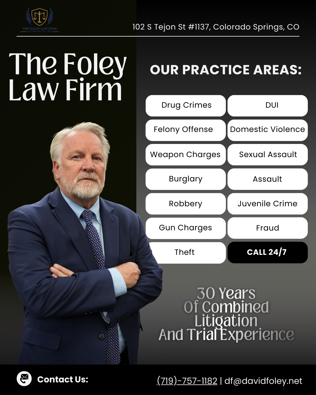 As former prosecutors, we don’t just react to the case; we anticipate it. We know how they build their arguments, and we use that insider knowledge to protect your rights and fight for the best possible outcome.
When your future is on the line, you need a team that understands every angle of the courtroom.
Contact The Foley Law Firm today.
#TheFoleyLawFirm #coloradosprings #lawyer #criminaldefense
#DefenseAttorney