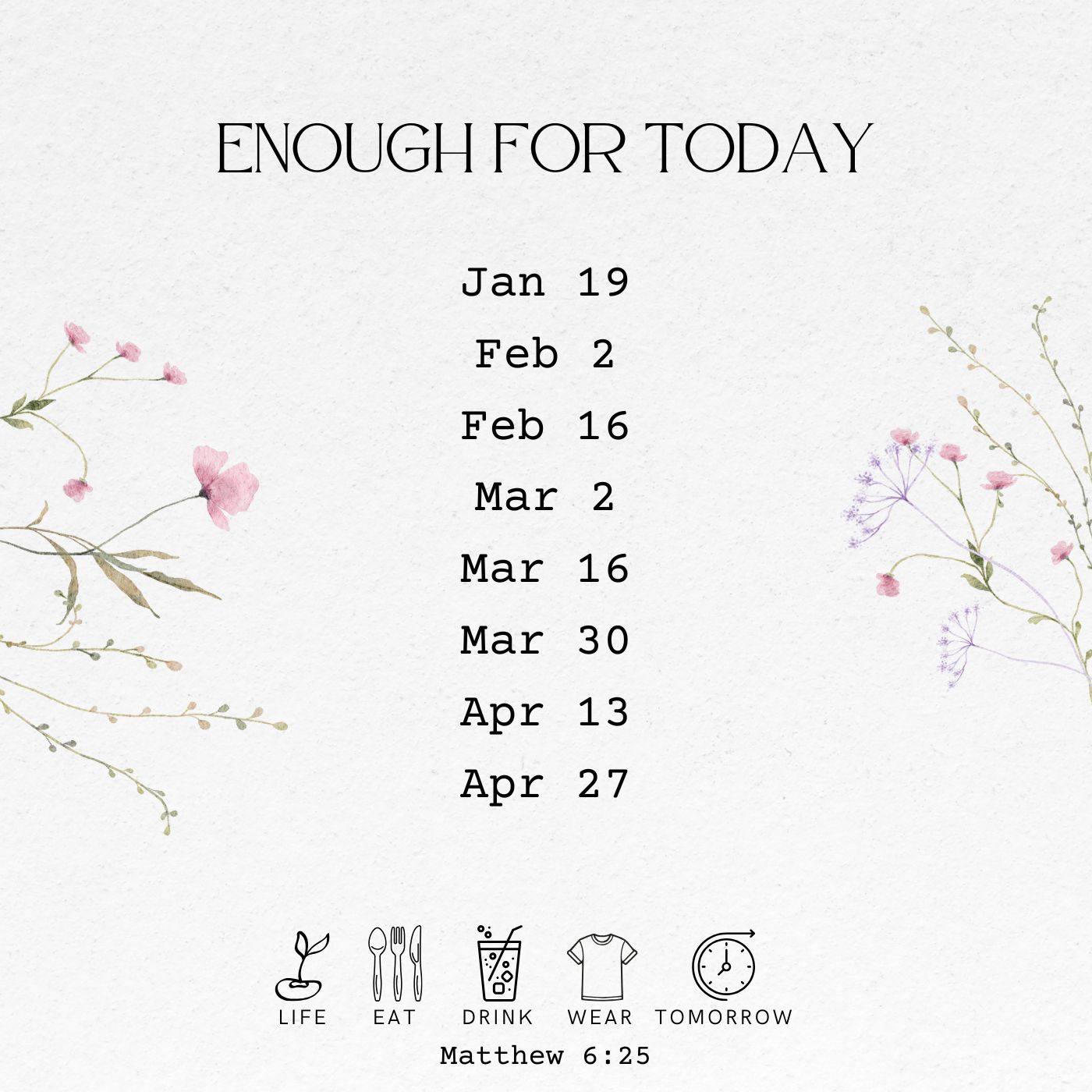 Spring Online Bible Study Schedule - Mondays 7:00 PM