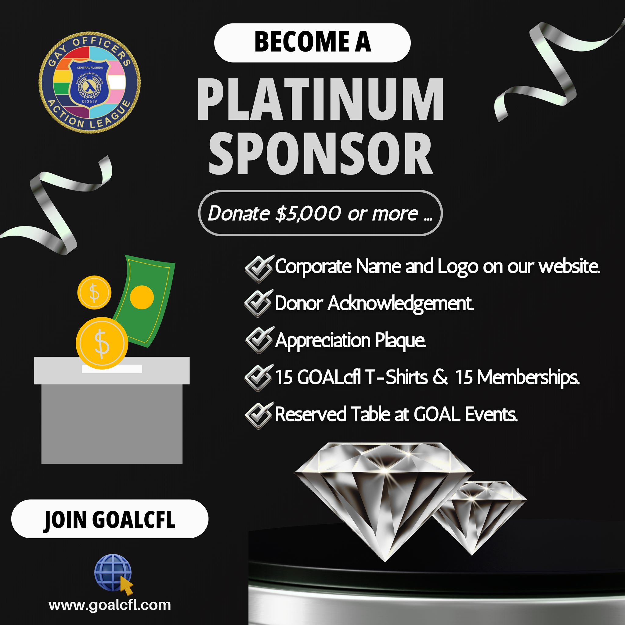Become a Sponsor!! 🌈
💎 Here is our $5,000 Silver Package …
#GOALcfl