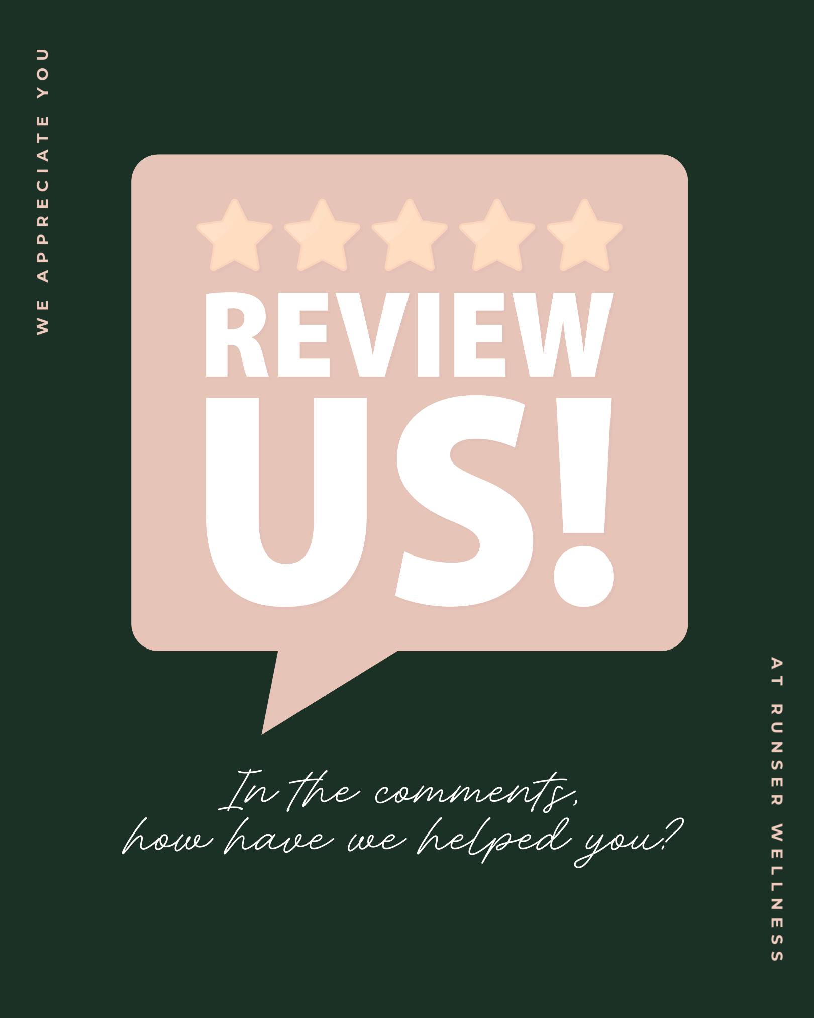If you’ve had a positive experience with us, we’d be grateful if you could share a review. Your feedback helps us improve and guides others on their path to wellness.
At Runser Wellness & Functional Medicine, we love supporting you on your health journey. Thank you for being part of our community. We appreciate you!
Share your review in the comments below.
#RunserWellness #HealthJourney #ThankYou #ReviewsMatter