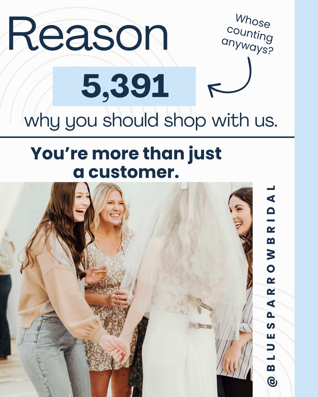 Reason 5,391📋✔ why you should shop with us.
Each bride holds a special place in our hearts. You're not just a customer, you're;
@charite.h2o, who ROCKED the first gown we ever received when opening our shop.
@jadamckenziee, that traveled all the way from Arkansas to purchase with us, has sent us so many more brides since and now has a sweet baby girl!
@savannahvalentine_, the BEST cheer coach there is and ended up choosing the gown I had picked out for her MONTHS prior to her appointment.
@lexi.d.mccall, who became like family, whose Nana I now call Nana and who shares a love for butterflies 🦋
I could go on with each and every one of you. When you shop with us, you don't become another bride; you become a #bluesparrowbride who stays in our hearts forever.