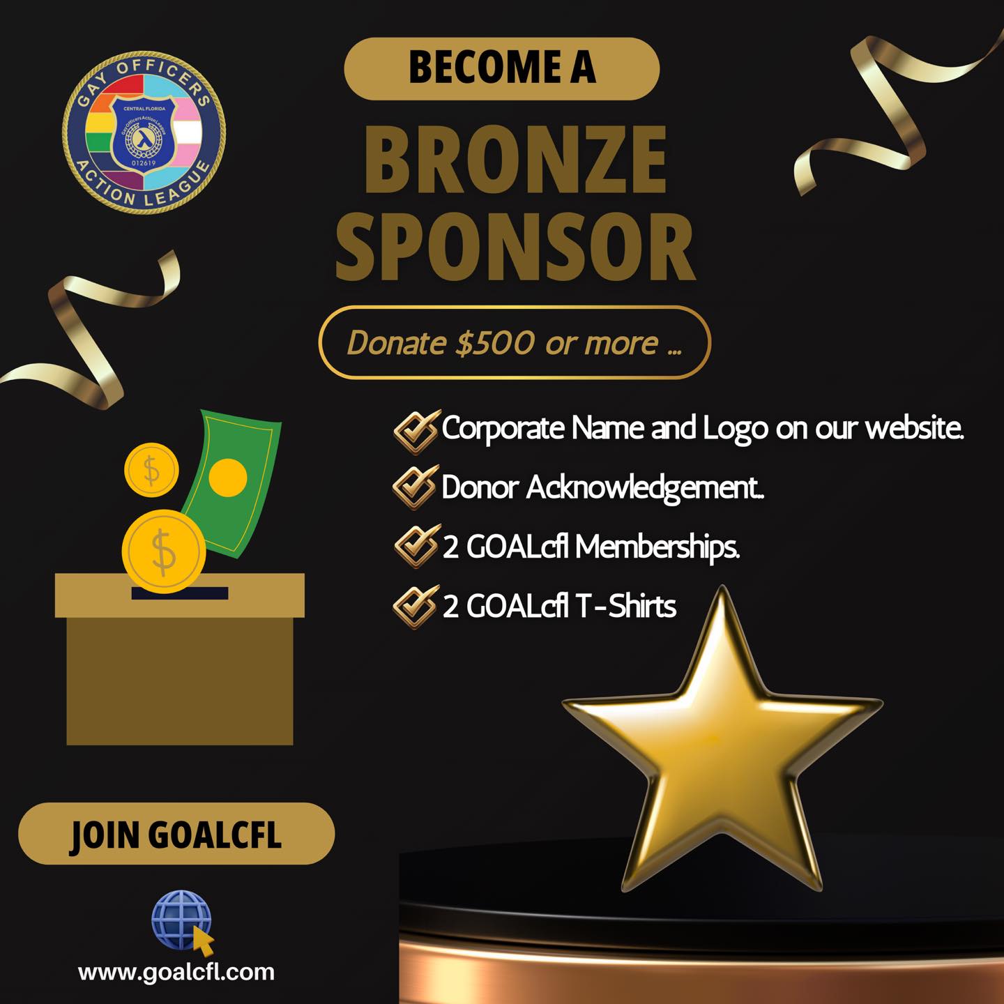 Become a Sponsor!!
🥉Here is our $500 Bronze Package …