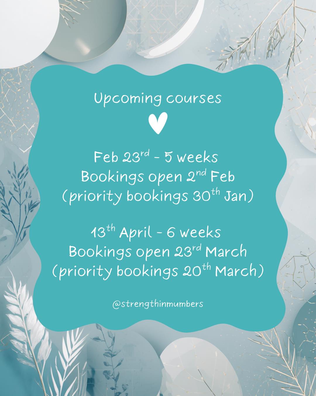 ✨ COMING SOON – OUR NEXT POSTNATAL COURSES ✨
I’m so excited to announce the dates and booking details for our next TWO postnatal exercise courses, and I wanted to give you all a little heads-up so you can be prepared 💛
These courses are designed specifically for postnatal bodies — whether you’re newly postnatal (check our last post to see if your body is ready!) or a few months/years down the line. Expect:
✔️ Safe, progressive strength work
✔️ Core & pelvic floor focused exercises
✔️ A supportive, welcoming environment
✔️ Time for you to move, breathe and rebuild confidence
✔️ A room full of mums who just get it
If you’ve been thinking “I’d love to get back into exercise but don’t know where to start” — this is exactly for you.
Keep an eye on this page and your inbox; and if you’re already thinking “this sounds like me”, drop a 💕 or send me a message to register your interest.
Let’s rebuild strength, confidence and community together 💪✨
#postnatalsupport #postnatalfitness #workoutwithbaby #postnatalcare #postnatalexercise #newmumfitnessclasses #exercisewithbaby #mumandbabyexercise #newmumfitnessclass #mumandbabyclass