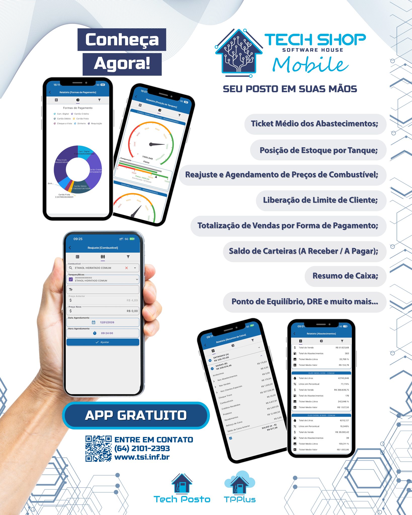 Com o Tech Shop Mobile, você acompanha os principais indicadores do seu posto em tempo real, de onde estiver:
✔ Ticket médio dos abastecimentos
✔ Estoque por tanque
✔ Reajuste e agendamento de preços
✔ Vendas por forma de pagamento
✔ DRE, ponto de equilíbrio e resumo de caixa
Tudo isso em um app gratuito, integrado aos sistemas Tech Posto e TPPlus, oferecendo mais controle, agilidade e segurança para a gestão do seu negócio.
Tecnologia que simplifica decisões.
Gestão inteligente começa aqui.
Saiba mais em nosso site:https://www.tsi.inf.br/
#TechShop #TechShopMobile #GestãoDePostos #PostoDeCombustível #GestãoInteligente #TecnologiaParaPostos #TechPosto #TPPlus #AutomaçãoComercial #GestãoFinanceira #AppGratuito #Inovação #SoftwareHouse