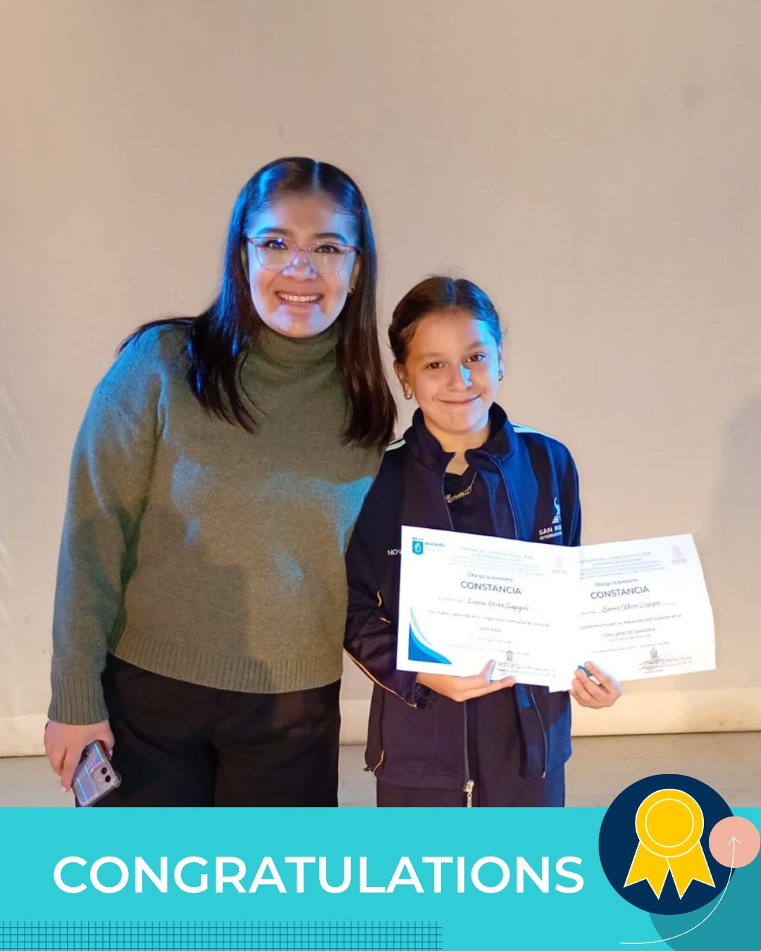 Our 5th-grade student, Emma, placed second in the Zone 161 Region 4 contest, organized by the Ministry of Education (SEP). Congratulations to Emma and her teacher Mrs. Martha Vela for this achievement! 🎉👏 #WeAreISR