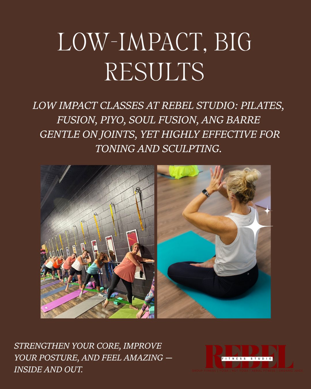 You can get a great workout and still be gentle on your joints. We have incredible options at both studios to help you find your favorite class!
.
.
.
.
.
..
.
#hotyogalife #pulpfrictionavon #mytribe #barre #plainfieldin #sweatyworkout #selfcare #groupfitness #plainfieldmoms #danvilleindiana #317yogis #strongisthenewpretty #lovethebodyyourein #yogaeverydamnday #ShopSmall #brownsburgin #momsofinstagram #smallbusiness #shoplocal #cardioworkout #Community #avonin #plainfieldindiana #rebelsalwaysrise #brownsburgindiana #rebelfitstudio #hendrickscountyindiana #danvillein #yogaisforeverybody #HendricksCountyIN