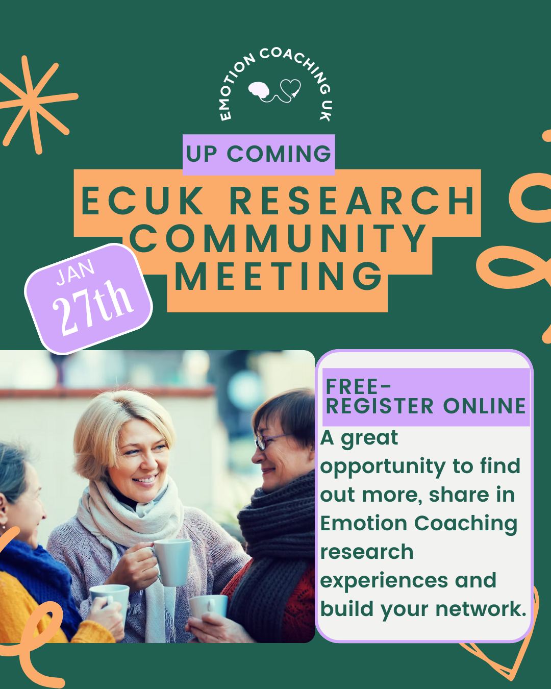 ✨ ONLINE | EC UK RESEARCH COMMUNITY CONVERSATION ✨
Tuesday 27 January
Join this free online event to connect with the Emotion Coaching community and explore how Emotion Coaching is being used in school and community settings.
Open to researchers and non-researchers — this is a welcoming space to share experiences, exchange ideas, and build your network, whatever stage of your research journey.
Facilitated by Dr Louise Gilbert, EC UK Co-Founder and Research Lead.
🎟 Free to attend — register by ‘purchasing’ a free ticket from our website (LINK IN BIO)
We look forward to seeing you there!