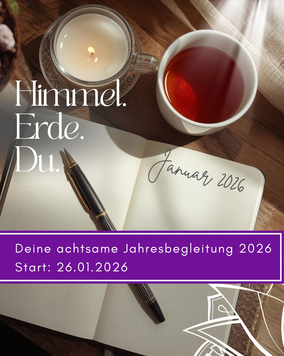 Was wäre, wenn du dir jeden Monat bewusst Zeit nimmst,
um innezuhalten, zurückzublicken und dich mit dir selbst zu verbinden? Ein paar Minuten für dich, mit deinen Gedanken, deinen Erinnerungen deinem Monat. Begleitet von mir mit Ritualen, Mediationen & Impulsen. Hört sich gut an? Dann lies weiter und erfahre, was ich mir für dich überlegt habe!
🌙 Himmel. Erde. Du - Deine Jahresbegleitung 2026
– monatliche Audio-Rituale jeweils zum 26.
– Reflexion, Dankbarkeit & sanfte Impulse
– Abschluss im Dezember mit einem Online-Sperrnacht-Circle
11 Monate.
11 bewusste Rückblicke.
Ein Jahr, das du wirklich erlebst.
✨ Start: 26. Januar 2026
✨ Energieausgleich: 26 €
✨Anmeldeschluss: 26. Januar 2026
Vielleicht ist 2026 dein Jahr der achtsamen Schritte.
Der stillen Rituale.
Der tiefen Verbindung zu dir selbst.
Deine Begleiterin Anke
#mein2026 #monatsritual #achtsamesleben #achtsamdurchdasjahr #frauenpower #frauenenergie #frauenmagie #schwesternkreis #frauenbegleitung #bewusstesjahr