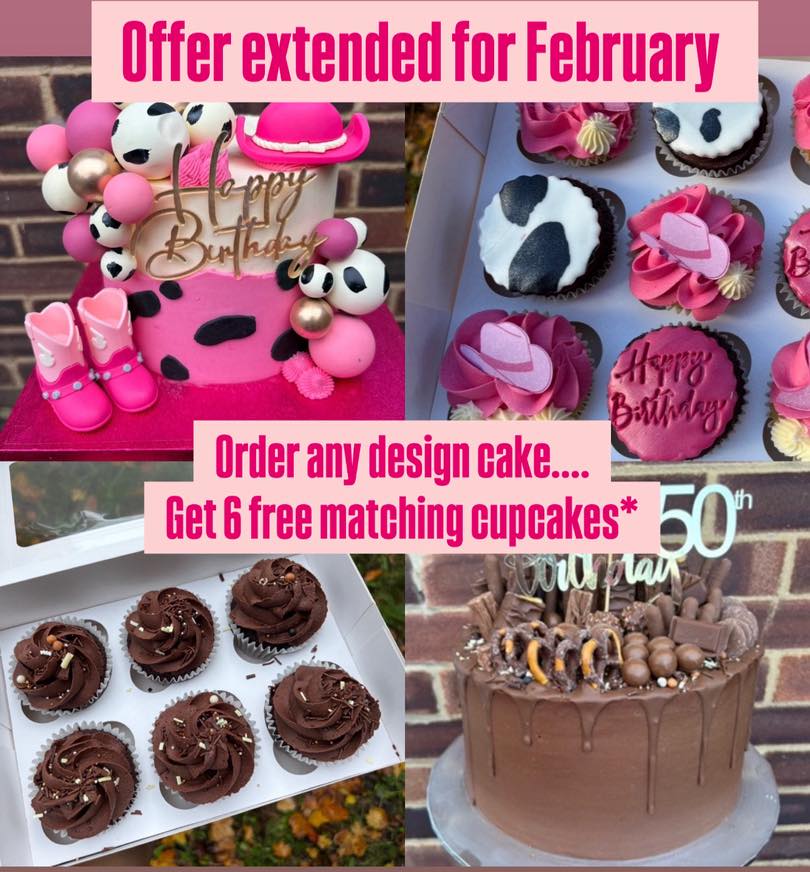 🎉 Cake Offer Extended for February! 🎉
Order any size & any style cake this February 🍰
✨ And receive a box of 6 FREE matching cupcakes! ✨
Perfect for birthdays, milestones, or just because 💕
🧁 Cupcakes will be designed to match your cake
📩 Message us to book – February slots are filling fast!
T&Cs apply | 📅 For January & February collections only
#JanuaryOffer #JanuaryDeals #CakeOffer #FreeCupcakes #CustomCakes
#BespokeCakes #BirthdayCakes #CelebrationCakes #LuxuryCakes
#CakeDesign #CakeDecorating #CupcakeBox #CupcakeLovers
#MatchingCupcakes #SweetTreats #DessertLovers #CakesOfInstagram
#CupcakesOfInstagram #SmallBusiness #SupportLocal
#HomeBaker #BakeryLife #MadeToOrder
