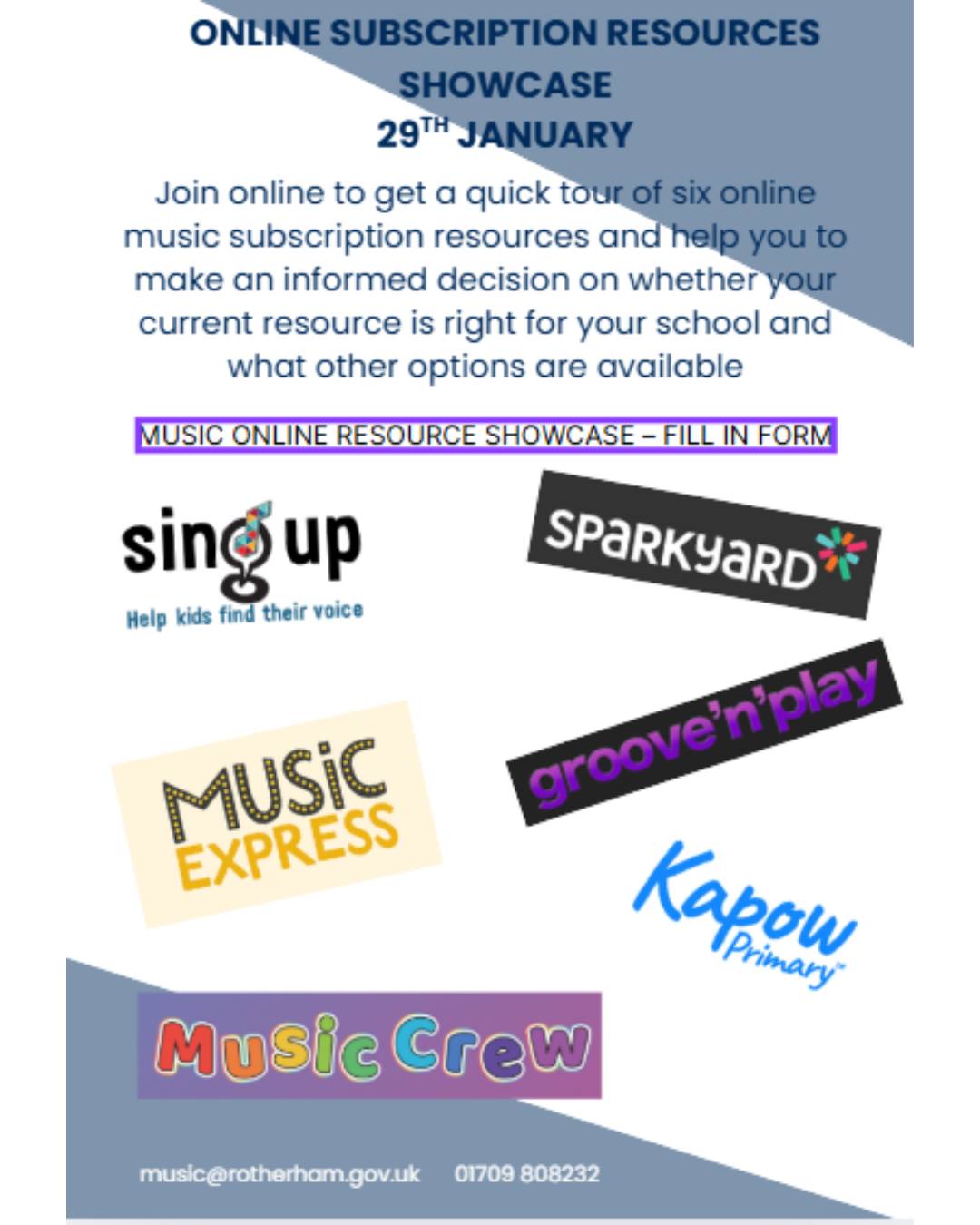 Join an online music resource showcase on Thursday 29th January to find out what resources are right for your school.
This showcase will function as a quick tour, going through 6 online subscription services for music education, helping you to make an informed choice about what resources are right you your school and students.
Sign up here:
https://forms.office.com/Pages/ResponsePage.aspx?id=_eb7Rq54aUecHbzqlzeK9mCrZeCywI1Ekeqbc_JtJXNUMDJXVFpJTVJINEhXNzVPM1JIRlVKQldXRi4u
Or Scan the QR code in the attached images.
#fyp #music #musiceducation #musiclessons #rotherhammusic #RotherhamIsWonderful #MusicLearning #rotherham #MusicEducationMatters #creativity #youngpeople #musiclesson #musicians #creative #musicschool #onlineresources #musiceducators #schools #schoolresources