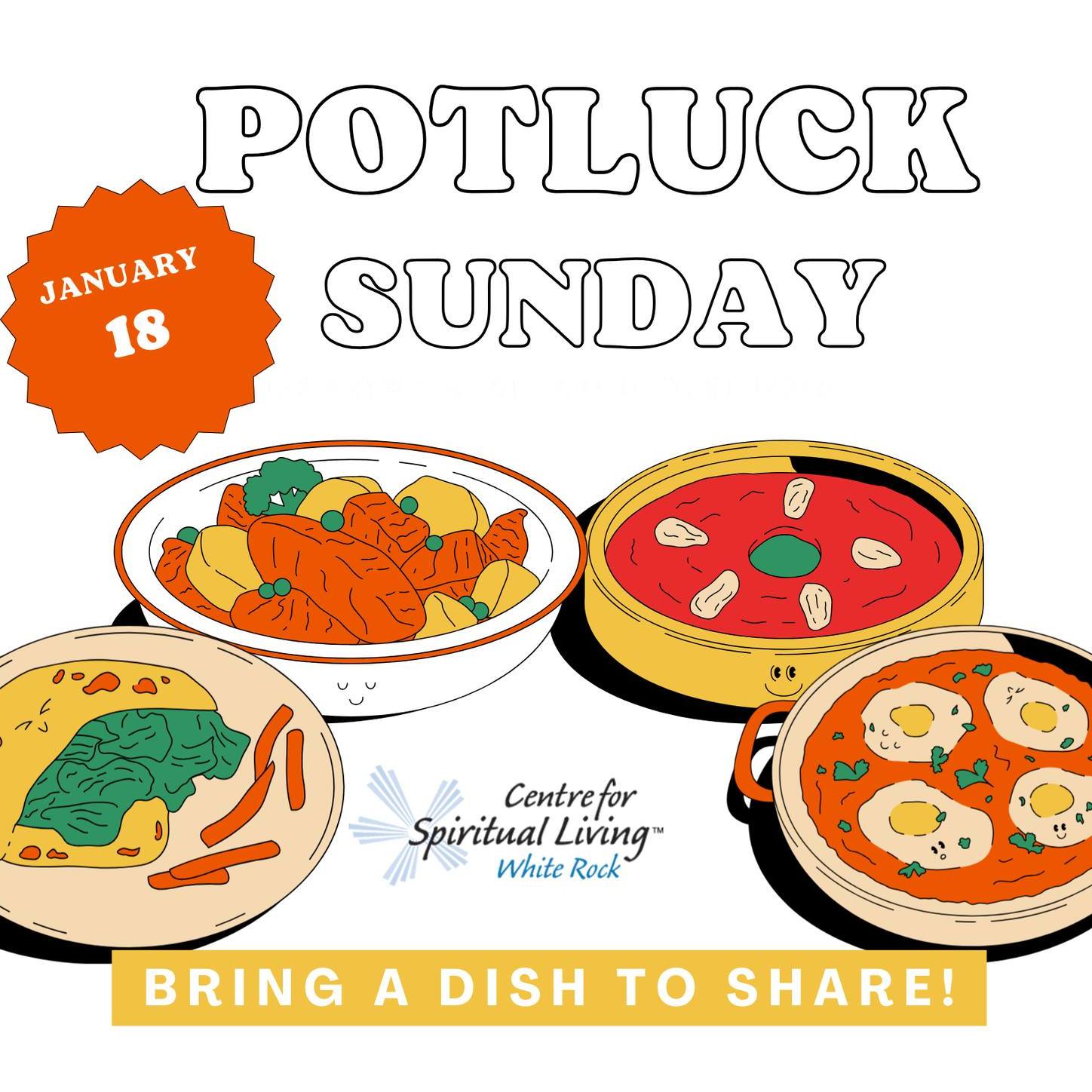 Yes, it's Potluck Sunday with CSL White Rock. January 18th after service at Brella. Bring a dish to share, come one, come all. As Rev Tamara says: "We don't build spiritual community by wishing for it. We build it by practicing it - together." What could be better than community and food! #cslwhiterock #wearecslwhiterock #FoodAndFriendship