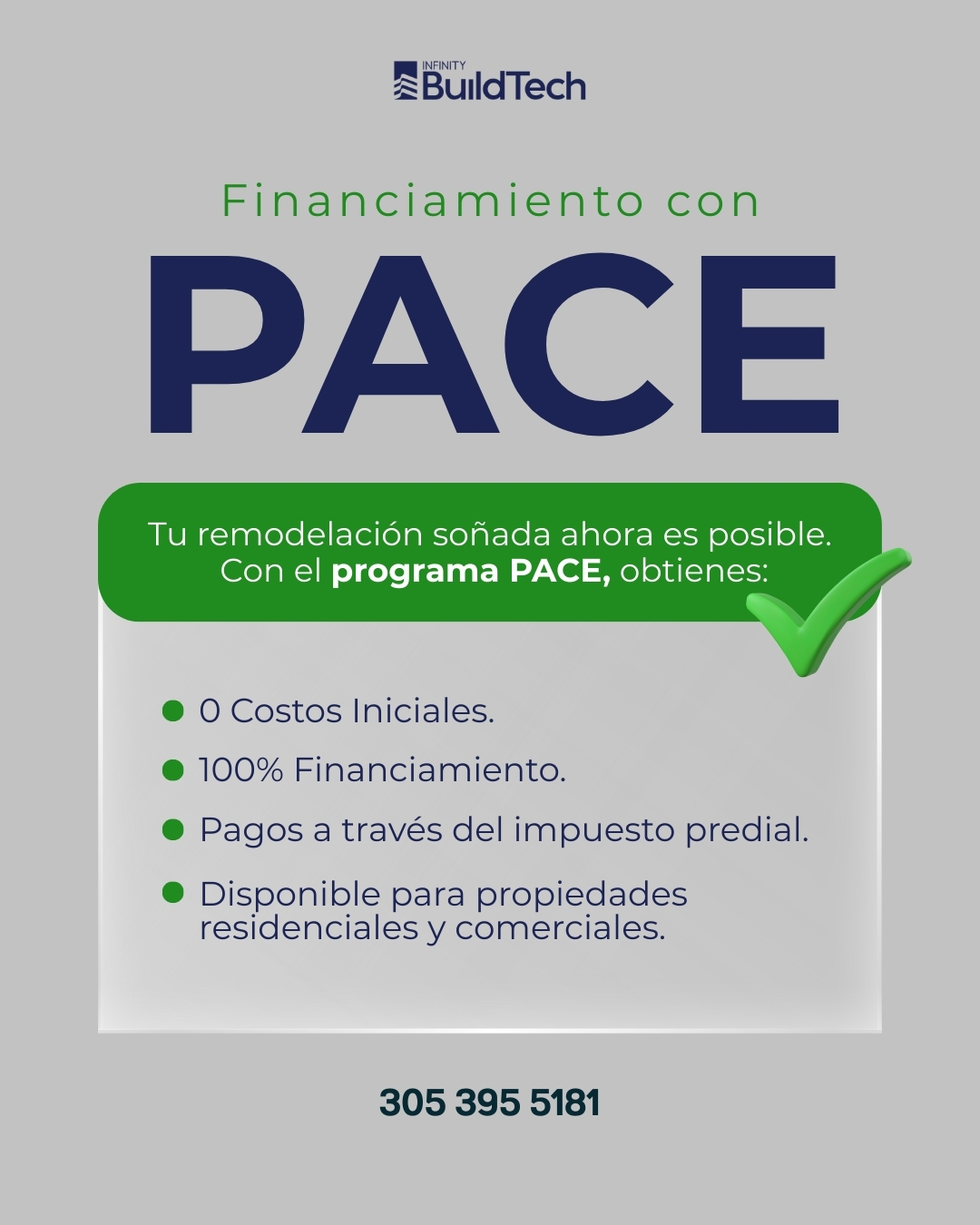 Haz realidad tu proyecto sin pagar de más.
Con el programa PACE, mejoras tu hogar hoy y pagas después, sin costos iniciales y con aprobación rápida.
Ventanas de impacto, techos nuevos, puertas seguras… tú eliges, nosotros lo hacemos posible.
📲 Descubre si calificas y empieza tu renovación con tranquilidad.
#impactwindowsmiami #programapace #pace #miamiflorida