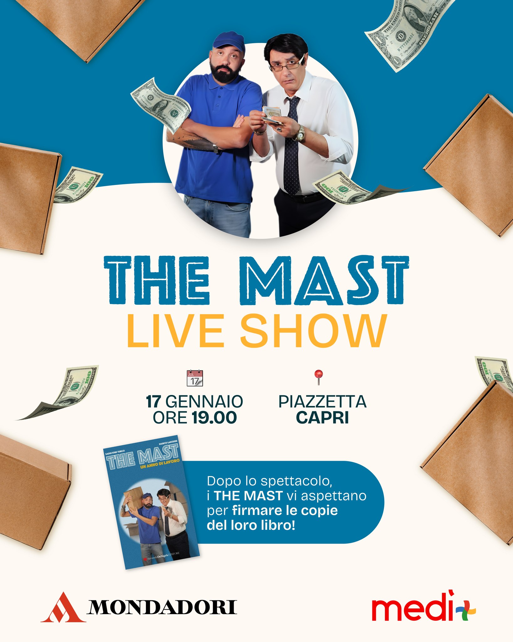 Stasera ti aspettiamo per l'evento dei THE MAST, firmato Mondadori🥳
⏰ Ore 19.00
📍Piazzetta Capri
Non mancare, ci sarà da divertirsi!🤩