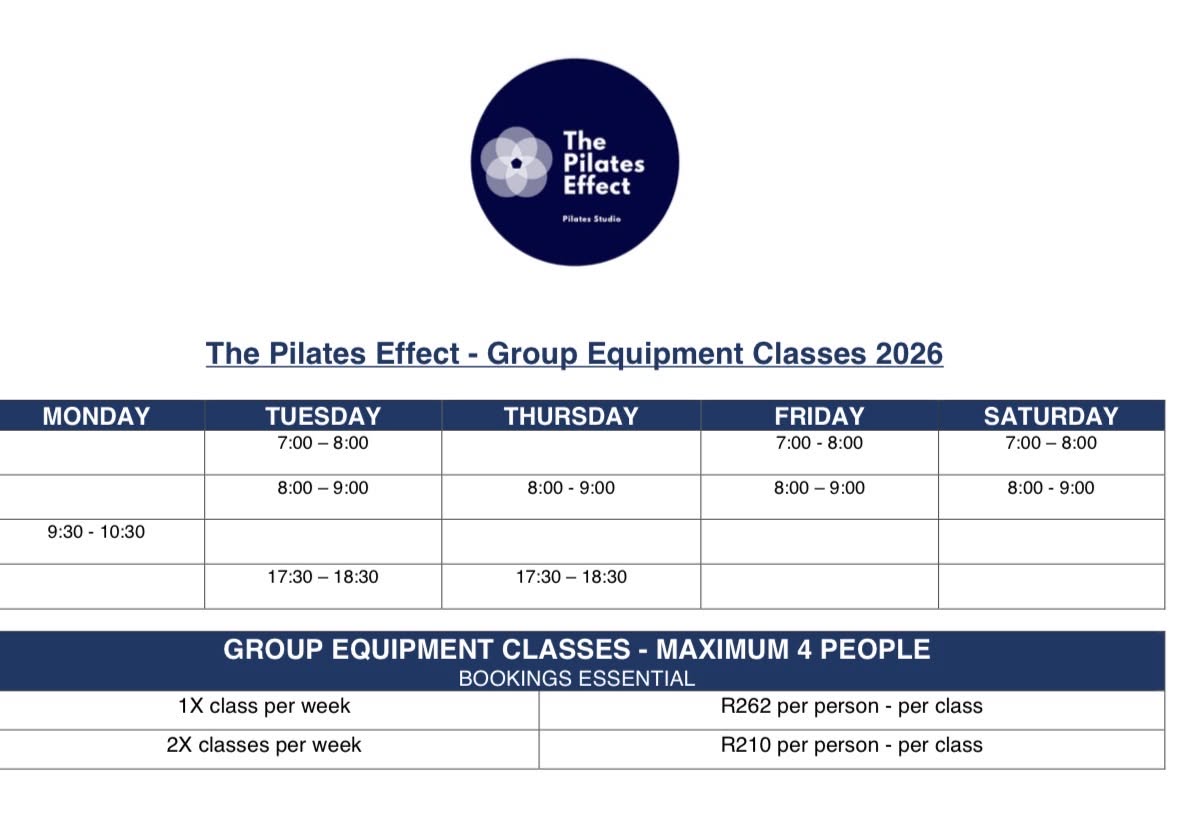 Group Equipment Class Schedule 2026. 🥳 Book your spot now to avoid disappointment!!
#thepilateseffectjhb #pilatesstudio #botiquepilatesstudio
@shenell.petterson @jessicamarkgraaff @conanwicofitness