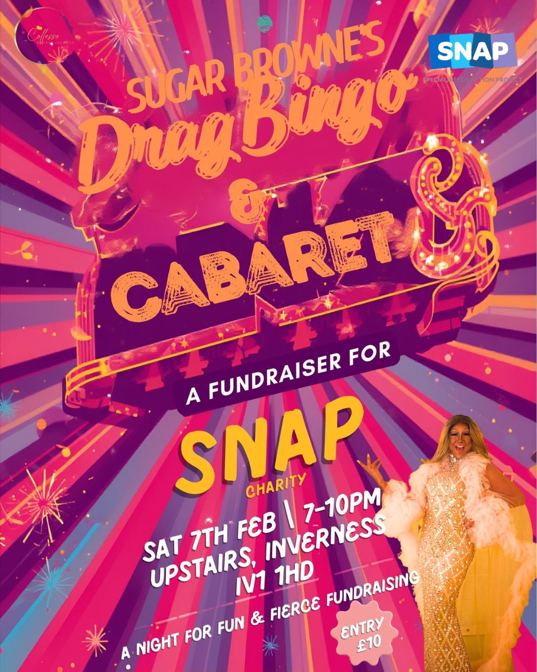 💄✨ SUGAR BROWNIES DRAG BINGO & CABARET ✨💄
Eyes down, heels up and get ready for a night of glam, laughs & fierce fundraising 💅
🗓 Saturday | 7th February!
⏰ 7PM–10PM
📍 Upstairs, Inverness
🎤 Hosted by the fabulous Sugar Browne!
💖 Fundraising for SNAP Charity
🎟 £10 entry
https://www.collesso.co.uk/event-details/drag-bingo-extravaganza-supporting-snap or Link in bio
Expect big personalities, outrageous prizes and feel-good vibes all night long.
Bingo has never looked this good 😉✨