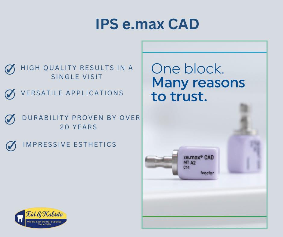 IPS e.max CAD - من ايفوكلار
الليثيم سيليكات الأصلي الذي يثق به أطباء الأسنان حول العالم!
☑️ يتكامل بسلاسة مع يومك في العيادة و بكده تقدر تحصل على نتايج عالية الجودة في جلسة واحدة.
☑️ متعدد الاستخدامات ؛ فنيرز ، تيجان ، جسور صغيرة و دعامات.
☑️مع جمال لا يضاهى!
☑️قوة عالية مع اكتر من ٢٠ سنة من الحالات الإكلينيكية.
اسأل عن عروضنا لشهر يناير !
لمزيد من المعلومات و للاستعلام اتصل بنا : 24513870 - 24513874
#PSemaxCAD #emaxCAD #emax #DigitalDentistry #ChairsideDentistry #CADCAMDentistry #TrustedPerformance #ProvenReliability #ClinicallyProven #EfficientWorkflows #ConfidencelnPractice #ModernDentistry_ #Ivoclar #MakingPeopleSmile #ivoclar #dentaltechnicians #عيد_و_كبريته #جودة_تثق_بها #جودة_عالية #ايفوكلار